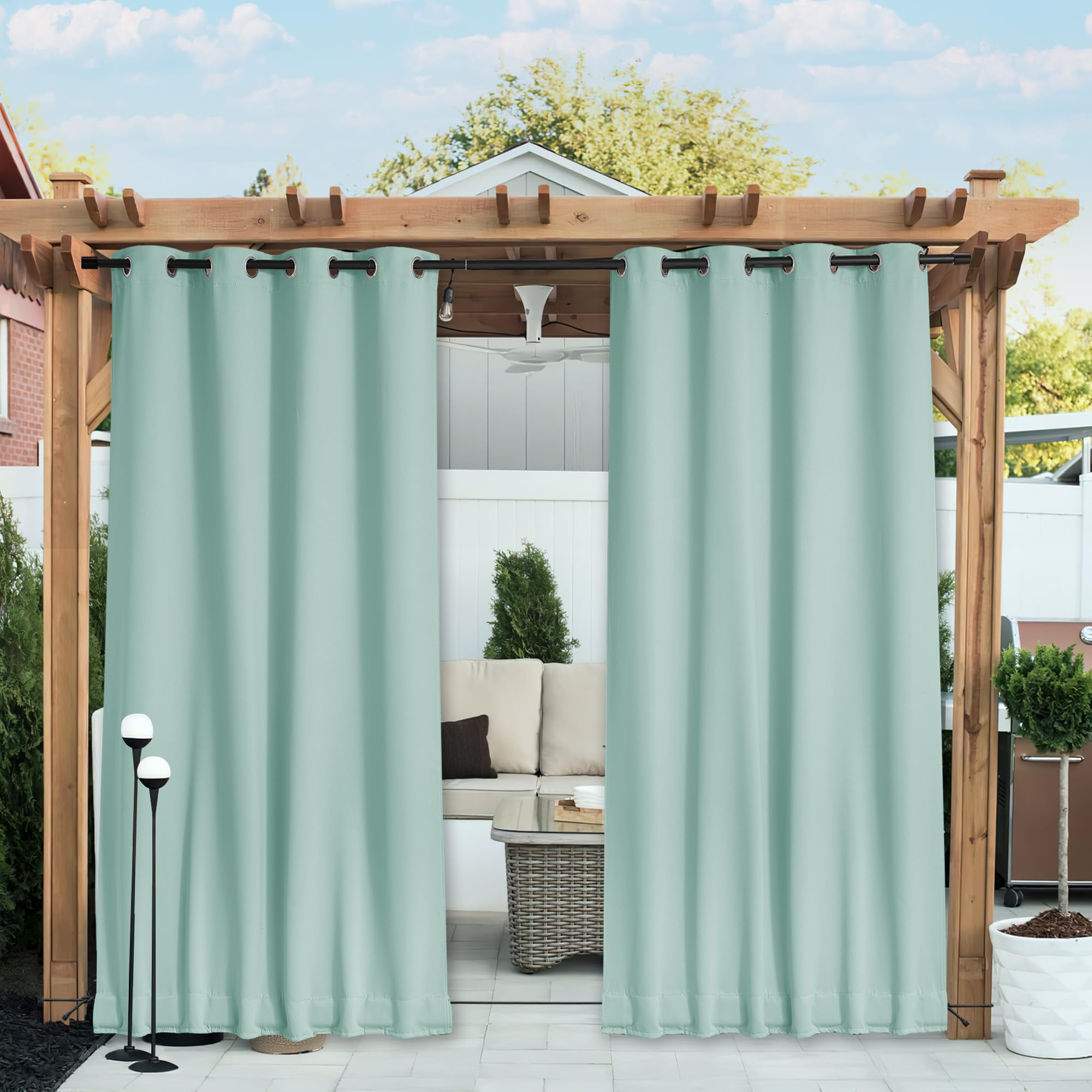 NICETOWN 2 Panels Weighted Blackout Aqua Blue Outdoor Curtains for