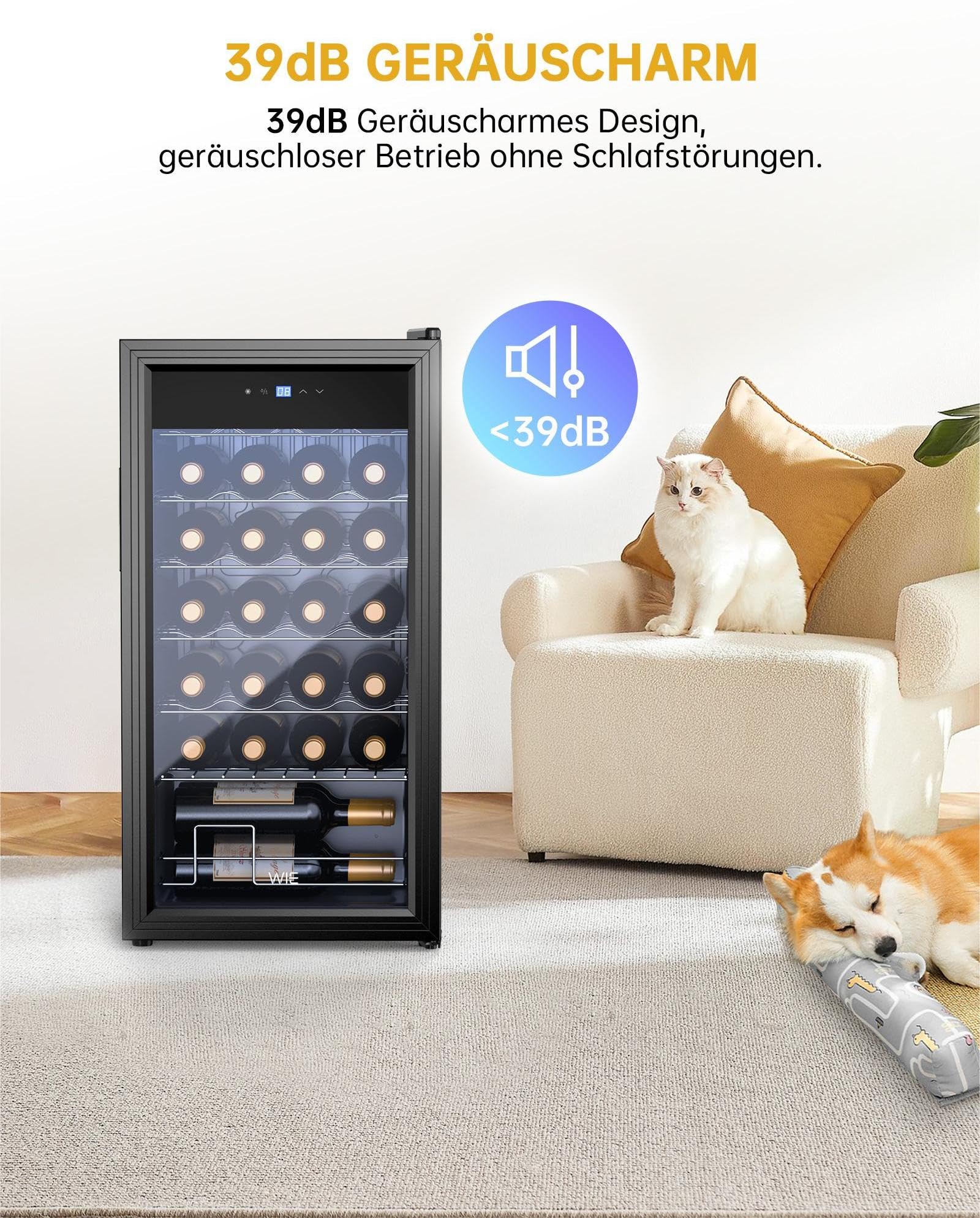 WIE Weinkühlschrank 82 Liter 28 Flaschen Compressor Glastür LED Touchpanel Anti-UV 5-18°C
