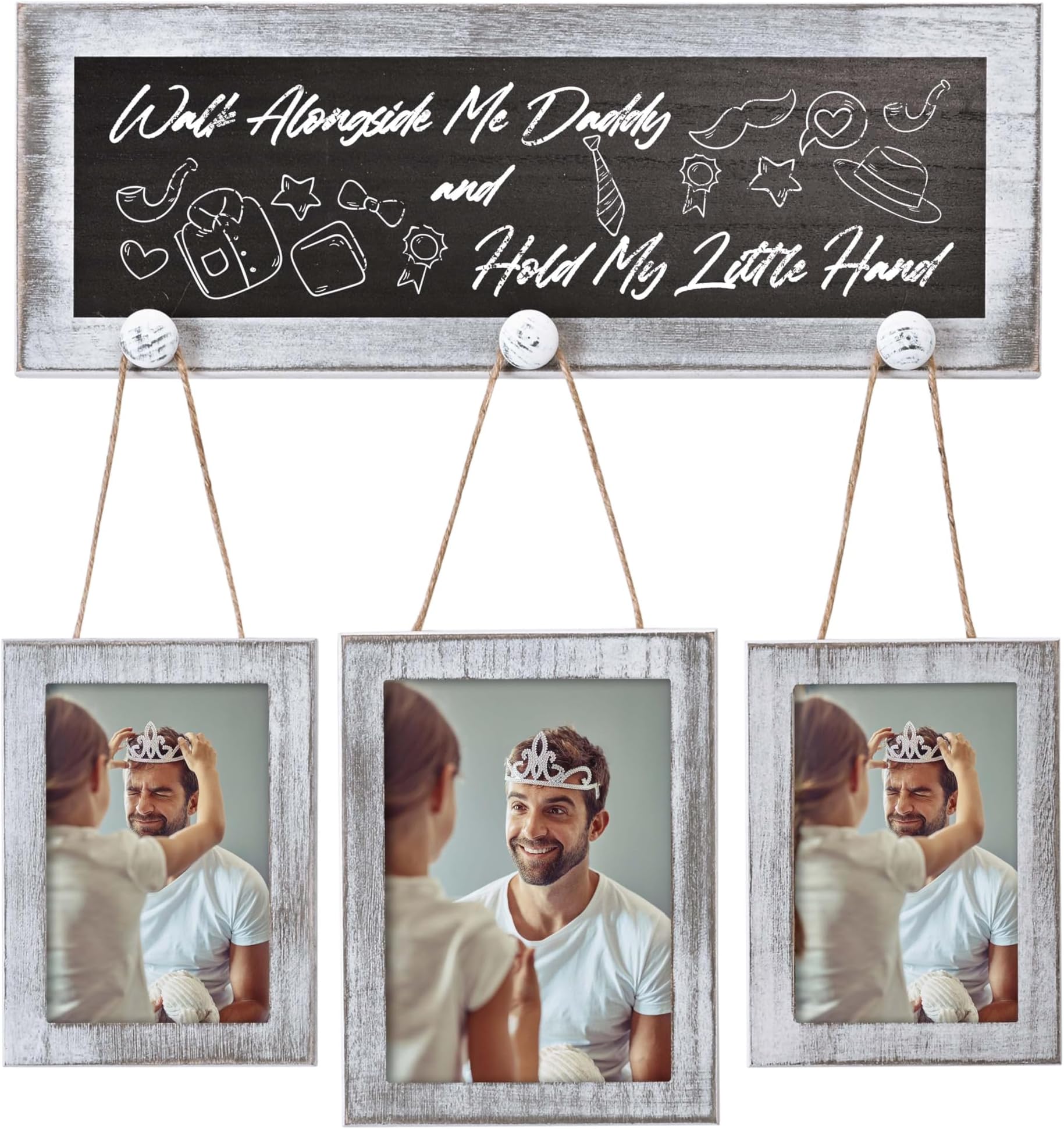 4X6 Picture Frames Collage for Wall Farmhouse Rustic Vintage 5x7 Photo Frame with Blackboard DIY Mother's Day Blessing Hanging Collage White Picture Frame Wall Decor for Living Room