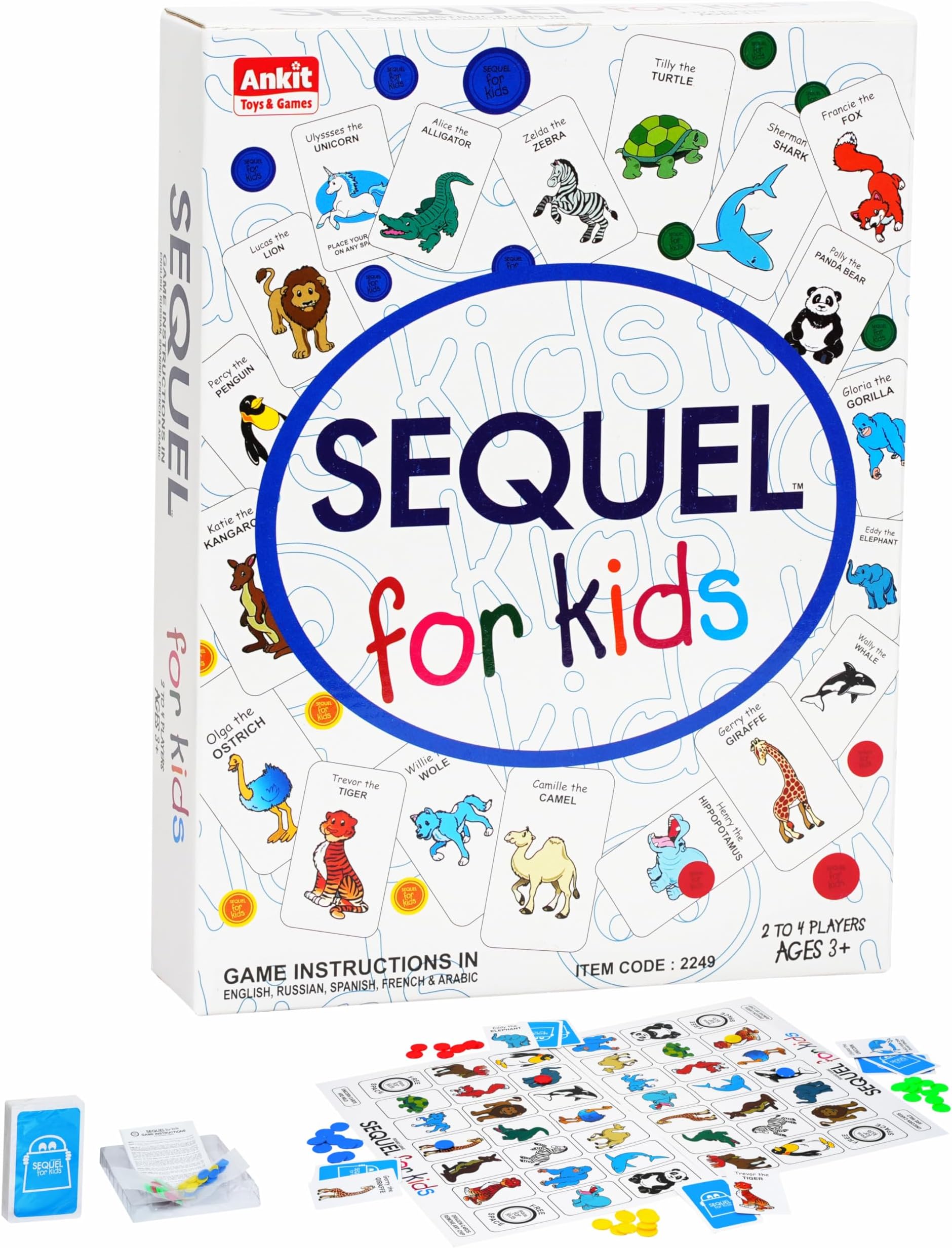 Sequel for Kids Board Game, Make 5 in a Series Sequence Card Game, Plastic Chips & Playing Cards, for Age 6 Years to 99 Years, Family Board Games
