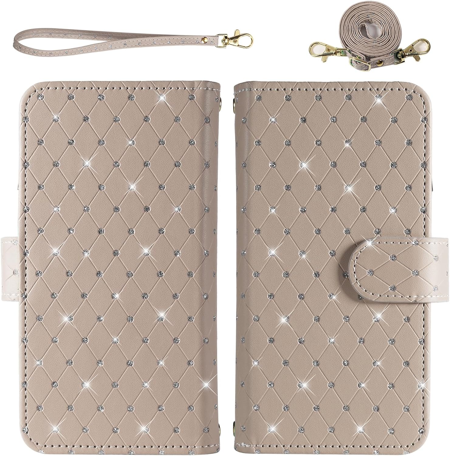 Asuwish Phone Case for Motorola Moto G Stylus 5G 2025 Zipper Wallet Detachable Magnetic Cell Cover with Screen Protector Crossbody Lanyard Strap Glitter Card Holder Slots G5 Women Girls Grey