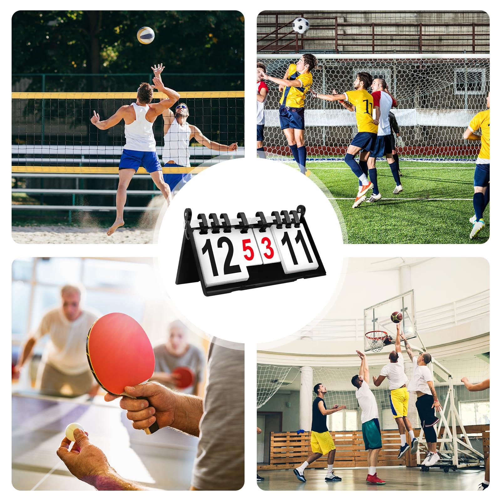 PORFOYO Tabellone segnapunti sportivo a 4 cifre, con chiusura a flip, per calcio, pallacanestro, badminton ping-pong