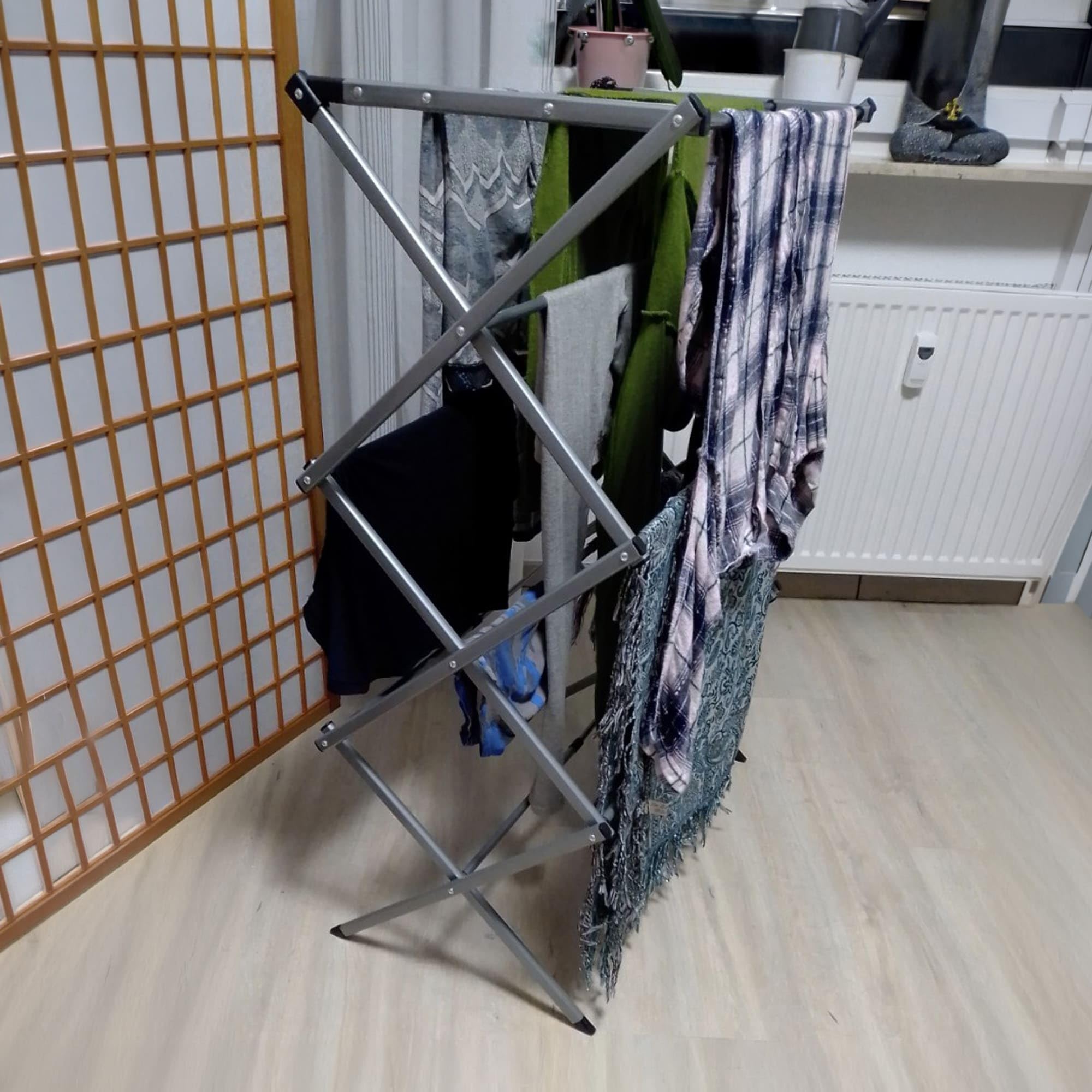 art moon Gobi – Wäscheständer Ausziehbar, Wäscheständer Platzsparend, Klappbar, mit 3 Ebenen, Turmwäscheständer Stahl für Balkon, Bad & kleine Räume