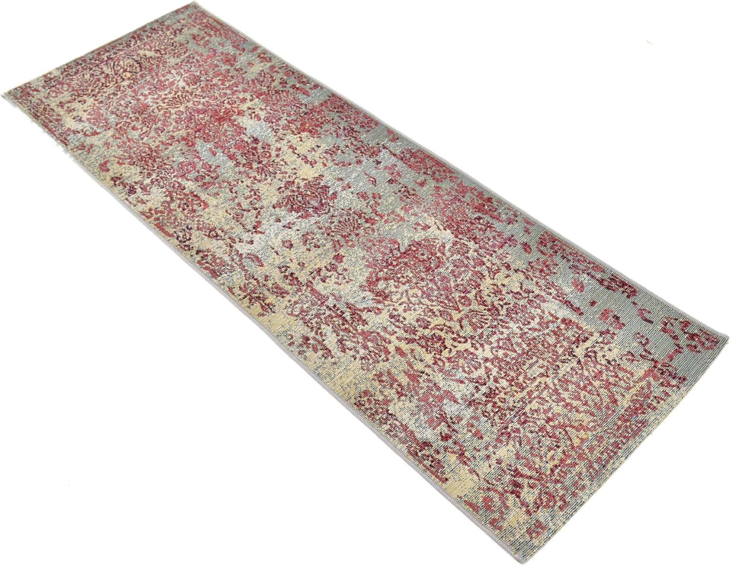 Unique Loom Outdoor Modern Collection Area Rug - Vintage (2' x 6' 1" Runner, Light Blue/ Red)