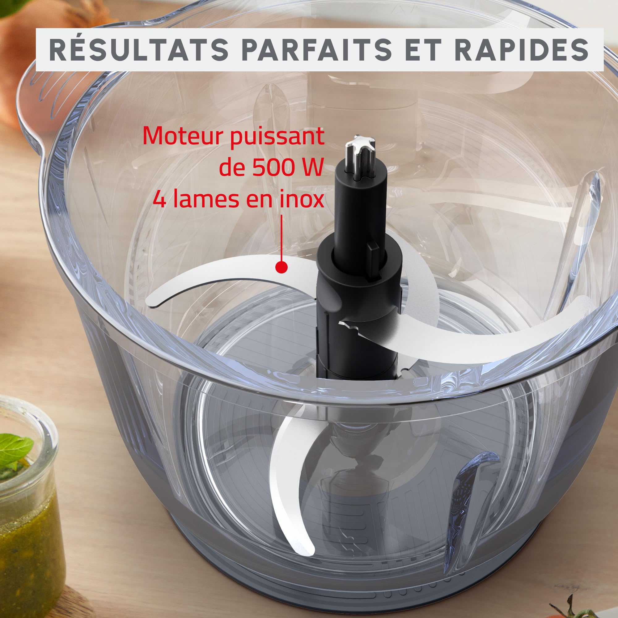 Moulinex Choppeo, Hachoir avec bol en verre, Capacité utile de 1L, Verre borosilicate, 2vitesses, Java Pepper DJ602110