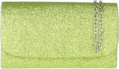 Girly HandBags Glitter Plain Womens Clutch Bag Lime