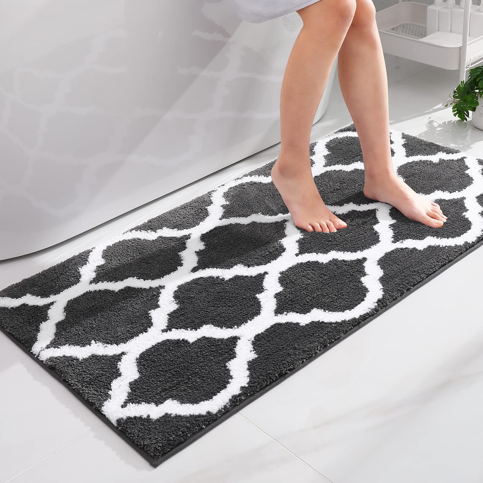 OLANLY Luxury Bath Mat, Soft and Absorbent Microfiber Bathroom Rugs, Non-Slip Shaggy Bath Carpet, Machine Wash Dry, Bath Mats for Bathroom Floor, Tub and Shower, 47" x 24", Dark Grey