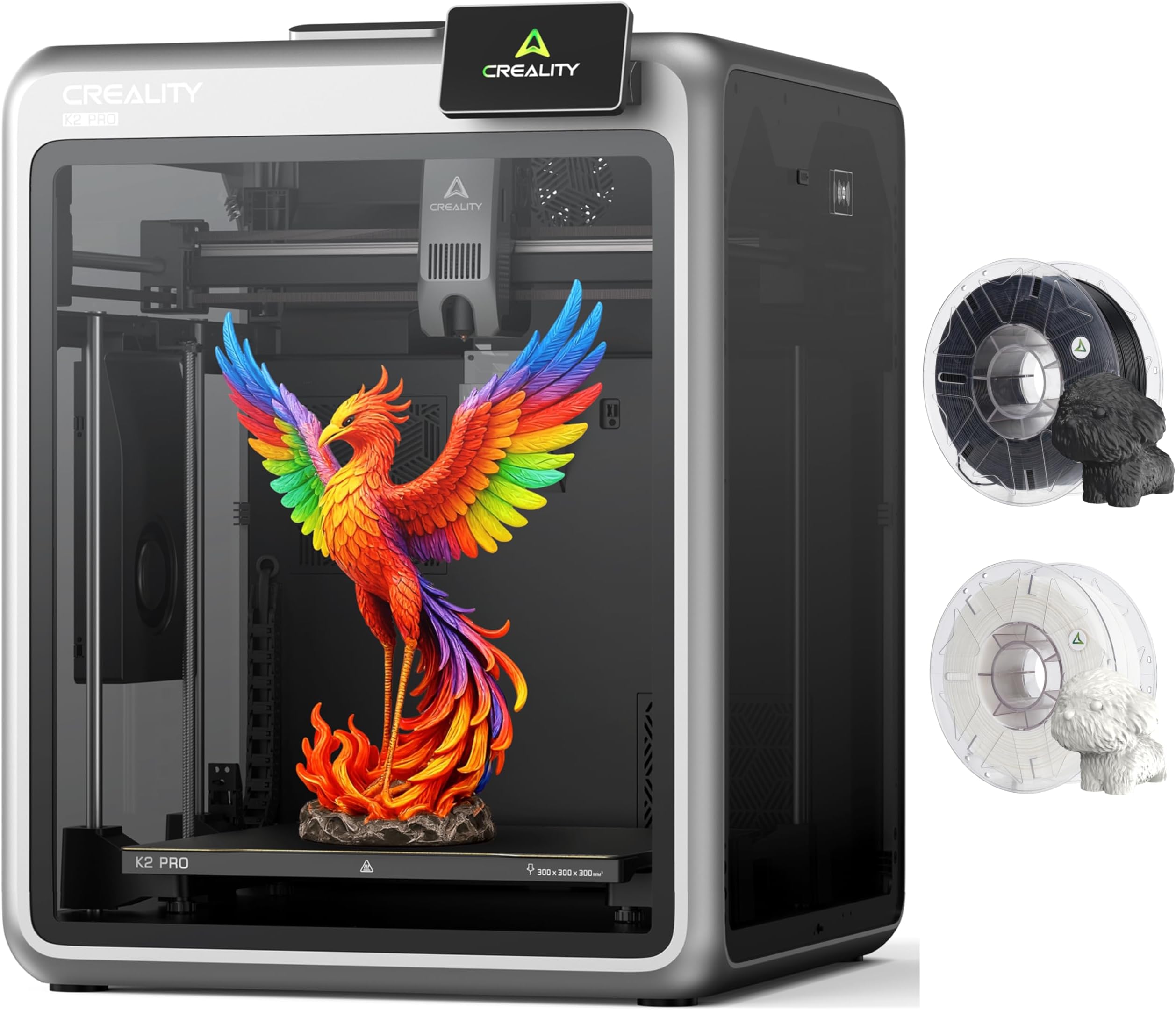 K2 Pro (A) 3D Printer, Multi Color Printing Bundle with Hyper RFID PLA Filament Support CFS (Black & White)