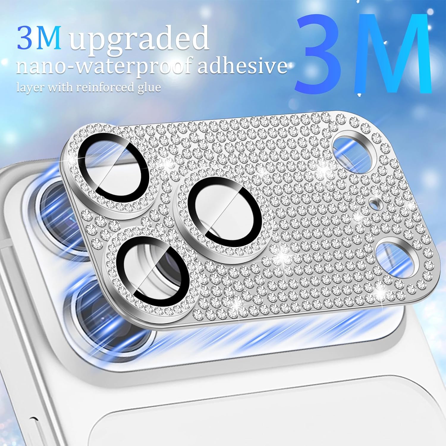 For iPhone 17 Pro Max Camera Lens Protector Bling Diamond Metal Aluminum Alloy Tempered Glass Camera Cover Glitter Camera Lens Protector [Strong-Adhesion][Case Friendly] Bling Diamond Sliver