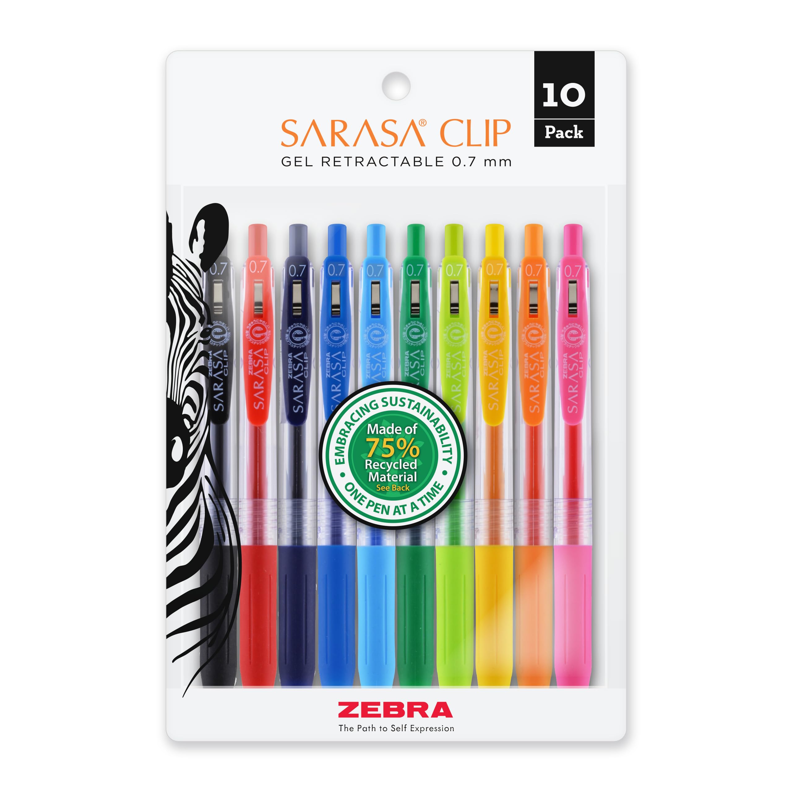 Zebra Pen SARASA Clip Gel Retractable Pens 0 7mm Medium Point Assorted Ink Colors 75 Recycled Materials Bold
