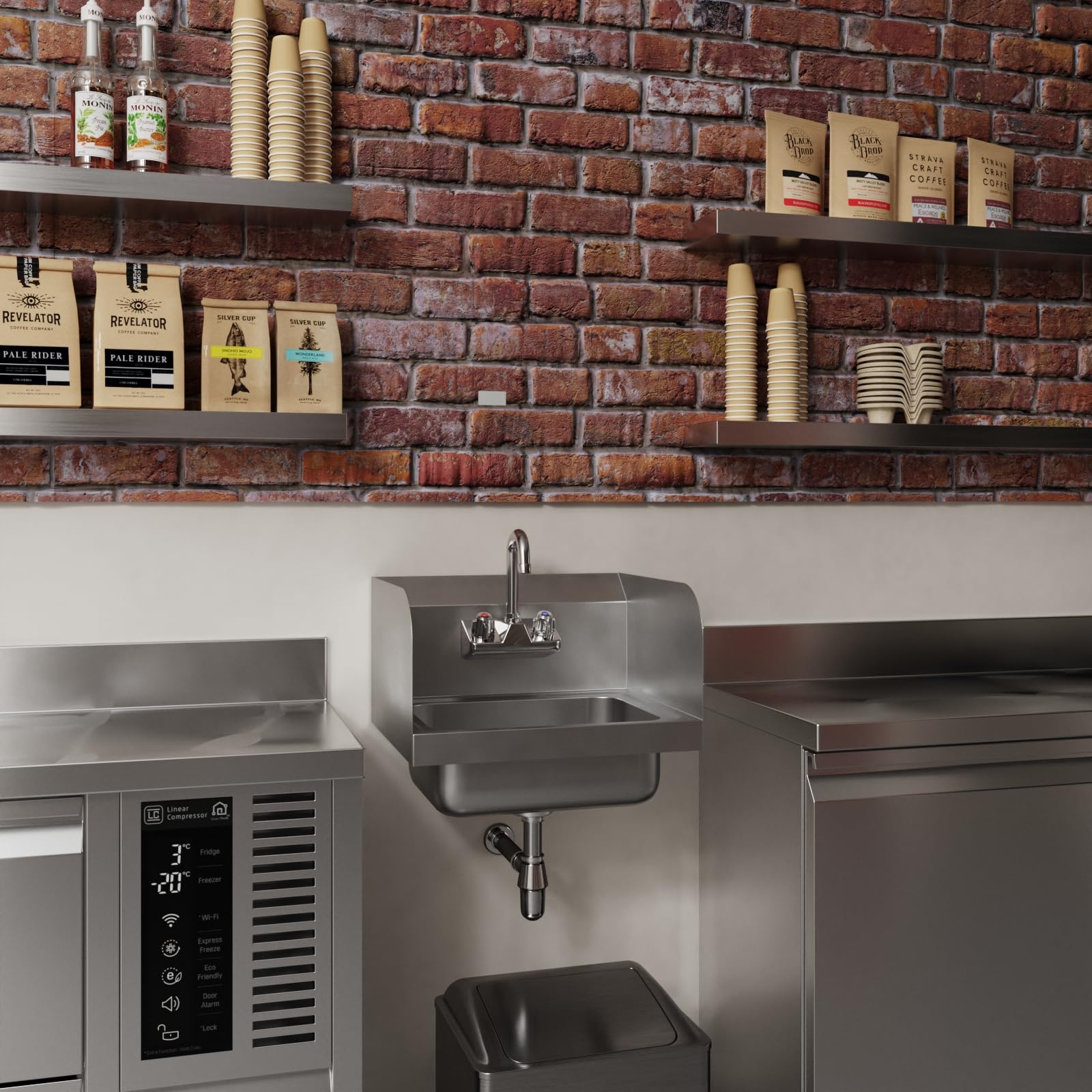 AmGood Wall Mount Hand Sink 17 in. x 15 in. with Splash Guards | 304 Stainless Steel NSF Commercial Hand Wash Sink with Faucet Included | Bowl 14 in. x 10 in. x 5 in. Deep