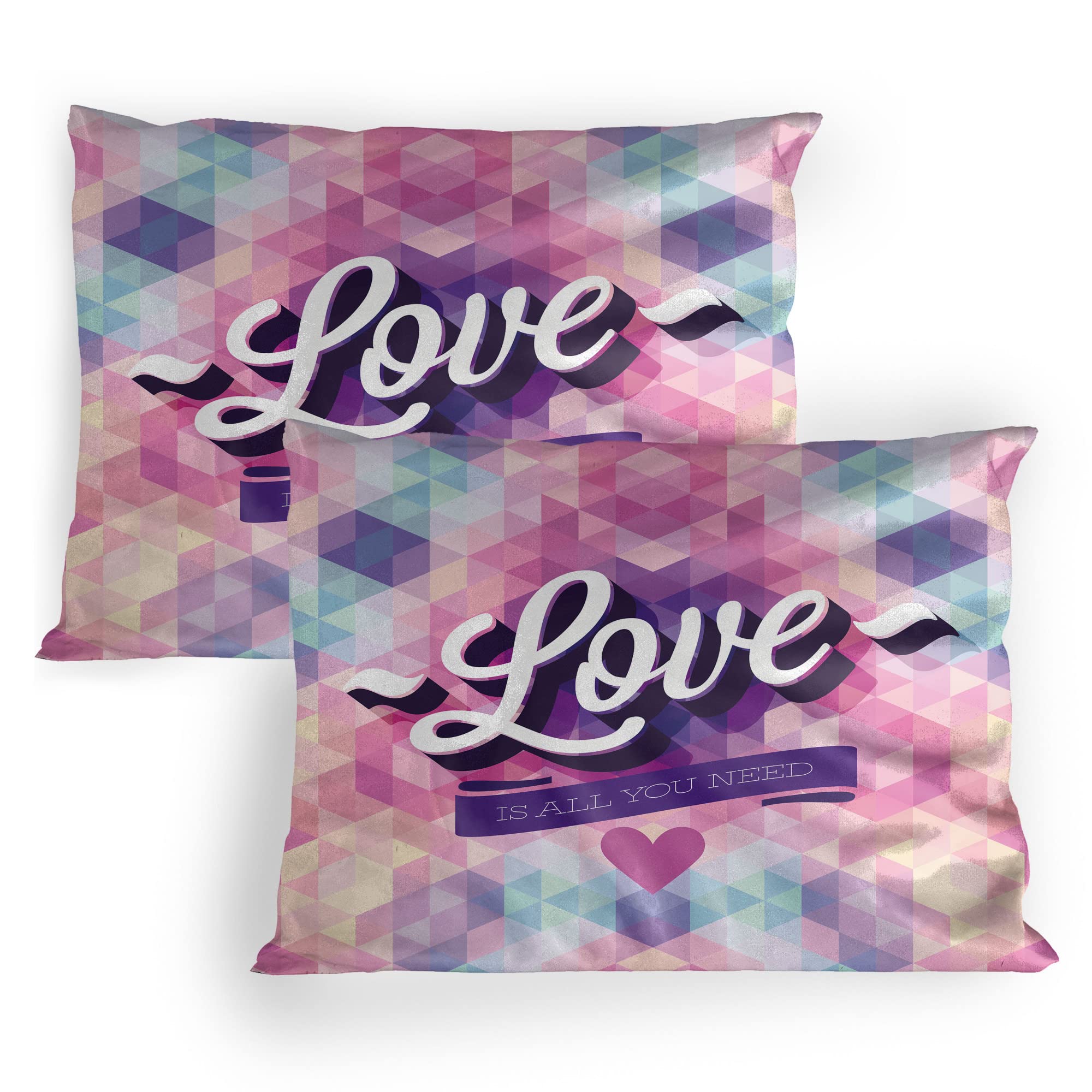 Lunarable Vintage Pillow Sham Set of 2, Love Theme Romantic Valentine's Day Retro Art Ribbon and Mosaic Pattern, Quality Microfiber Bedding Item for All Seasons, 26