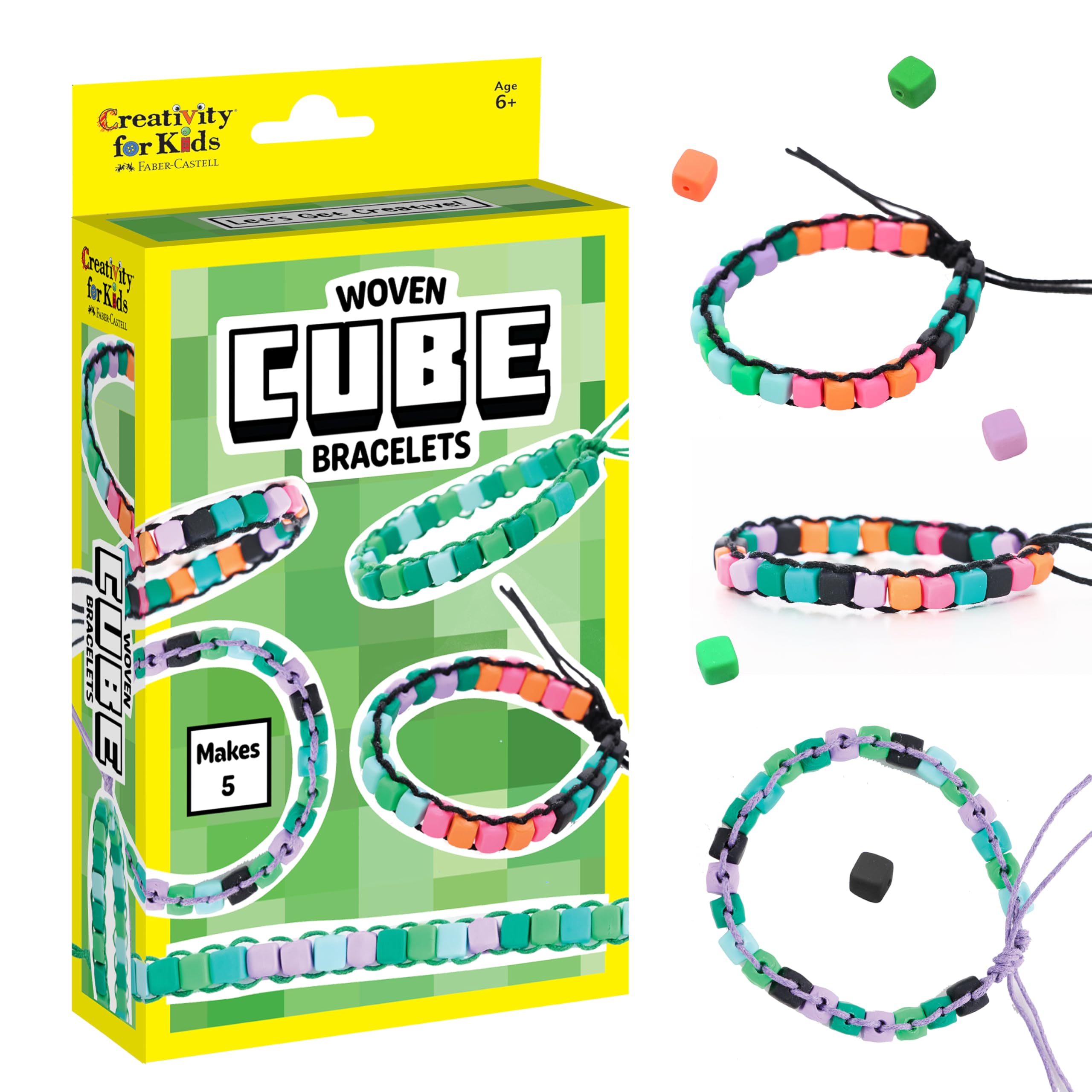 Creativity for Kids Woven Cube Bracelets Mini Kit | Make 5 Pixel-Inspired Bracelets with This STEAM Craft for Kids | Fun, Mess-Free Easter Basket