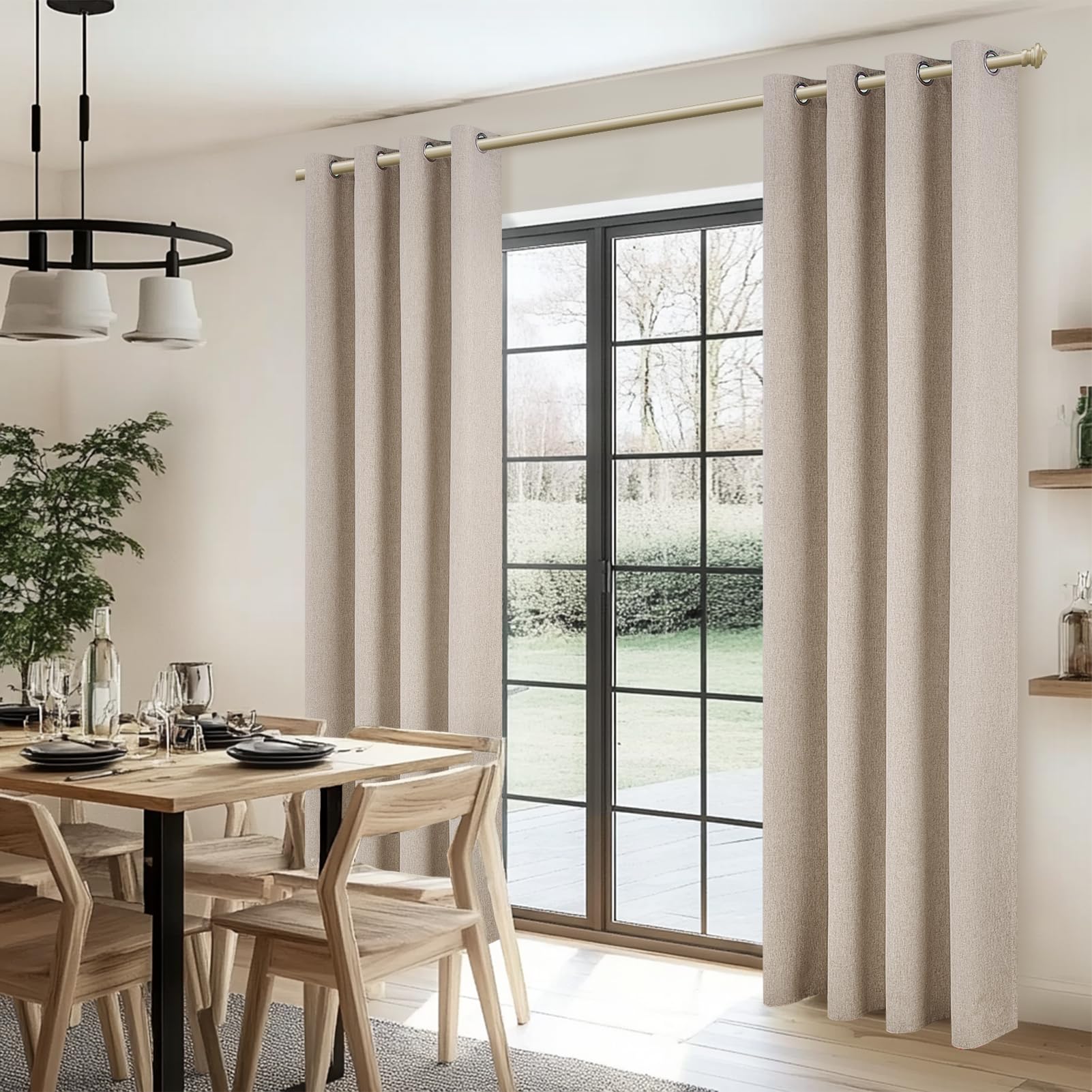 Rideau Occultant Thermique Lin Naturel à Oeillets 100% Bloquer Lumière, Anti Froid Chaleur pour Fenêtre Chambre Salon Lot de 2 140x245 CM