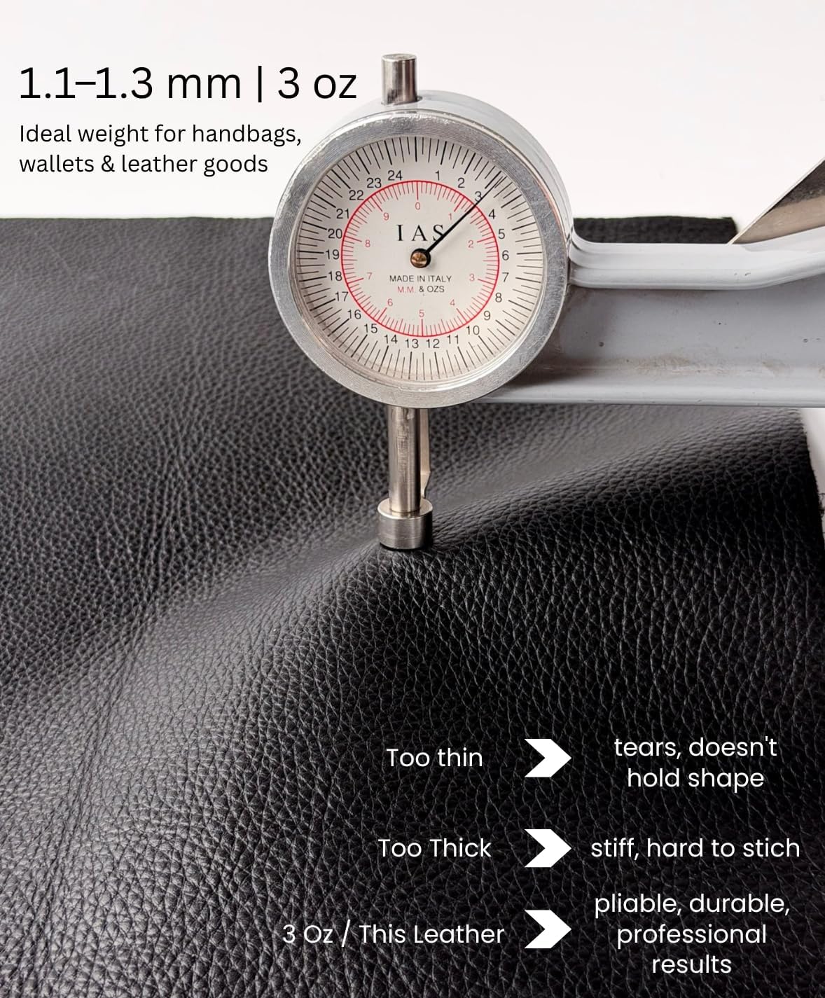 Natural Grain Cow Leathers: 12'' x 12'' Pre-Cut Leather Pieces (Black, 3 Pieces)