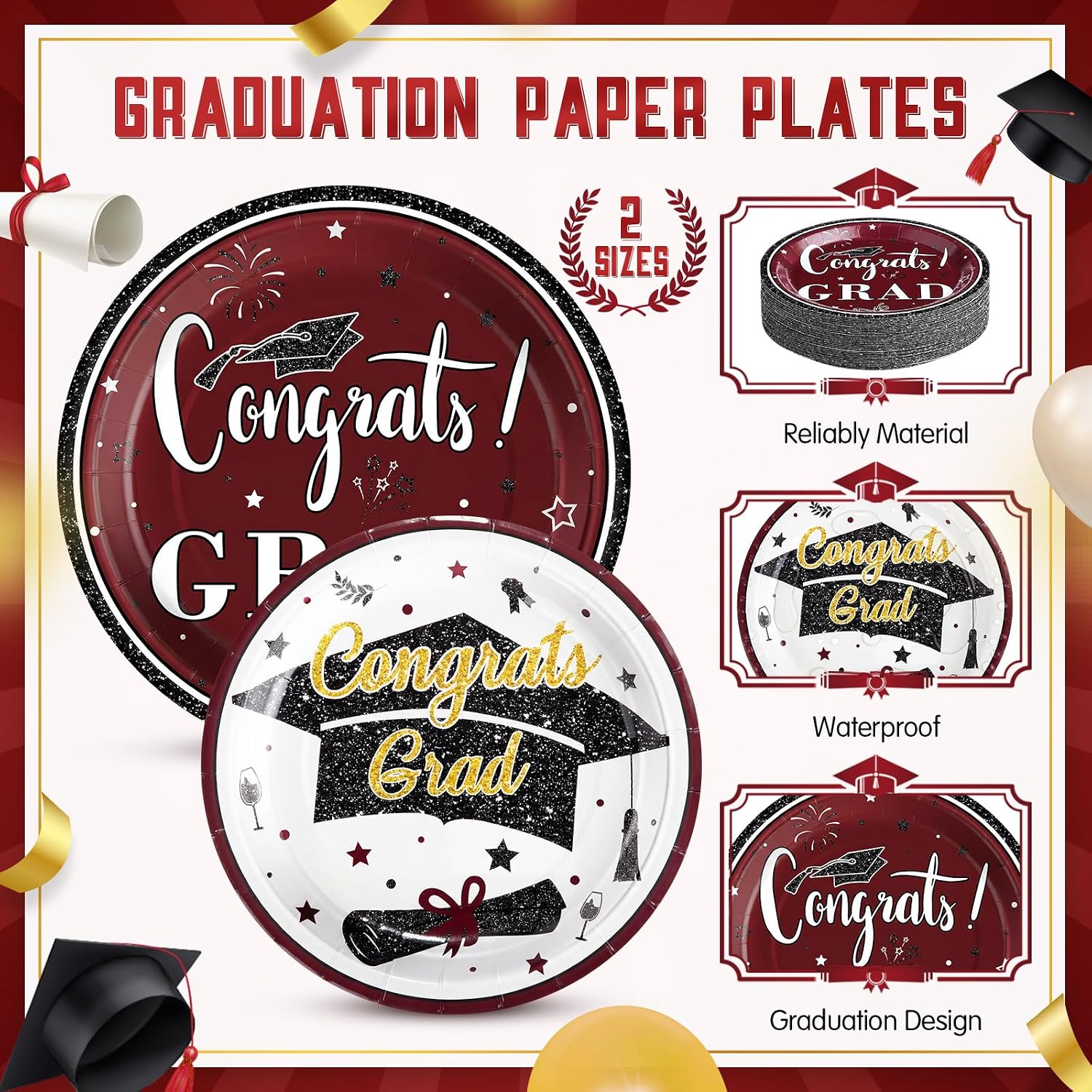 Domensi 400 Pcs 2026 Graduation Plates and Napkins Set Serve 50, Maroon and Gold Graduation Party Supplies, Class of 2026 Paper Plates and Napkins 9oz Cup Knife Fork Spoon Congrats Grad Decorations