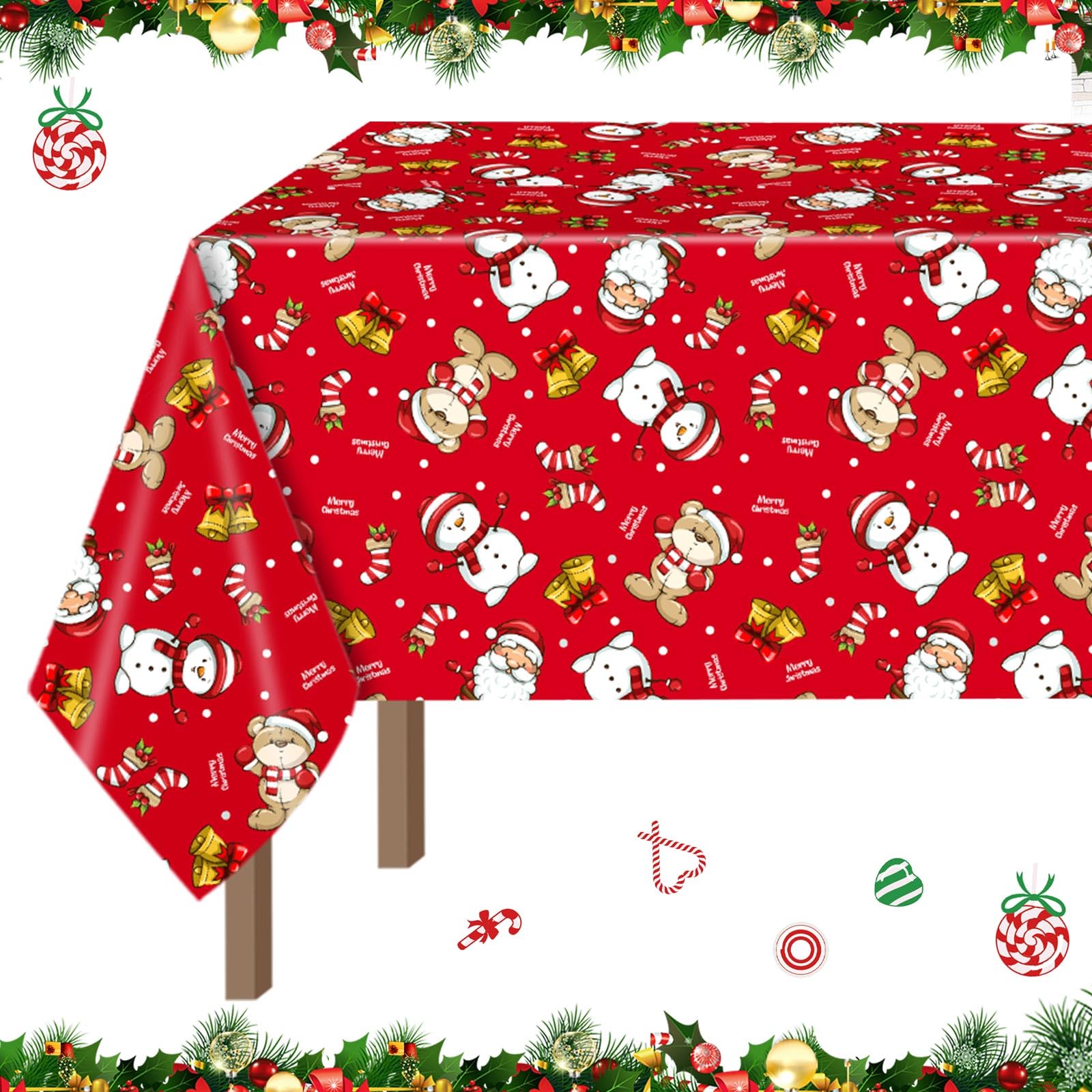 FuWeave Christmas Tablecloth 54" x 108" Peppermint Candy Cane Tablecloth Disposable Plastic Pumpkin Harvest Maple Table Cover Christmas Table Cover
