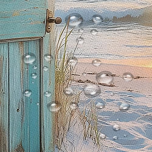 Miniatura 7 de Cortina de ducha para puerta de granero verde azulado con diseño de océano, puesta de sol, paisaje, olas de mar, mar, costero, retro, madera,