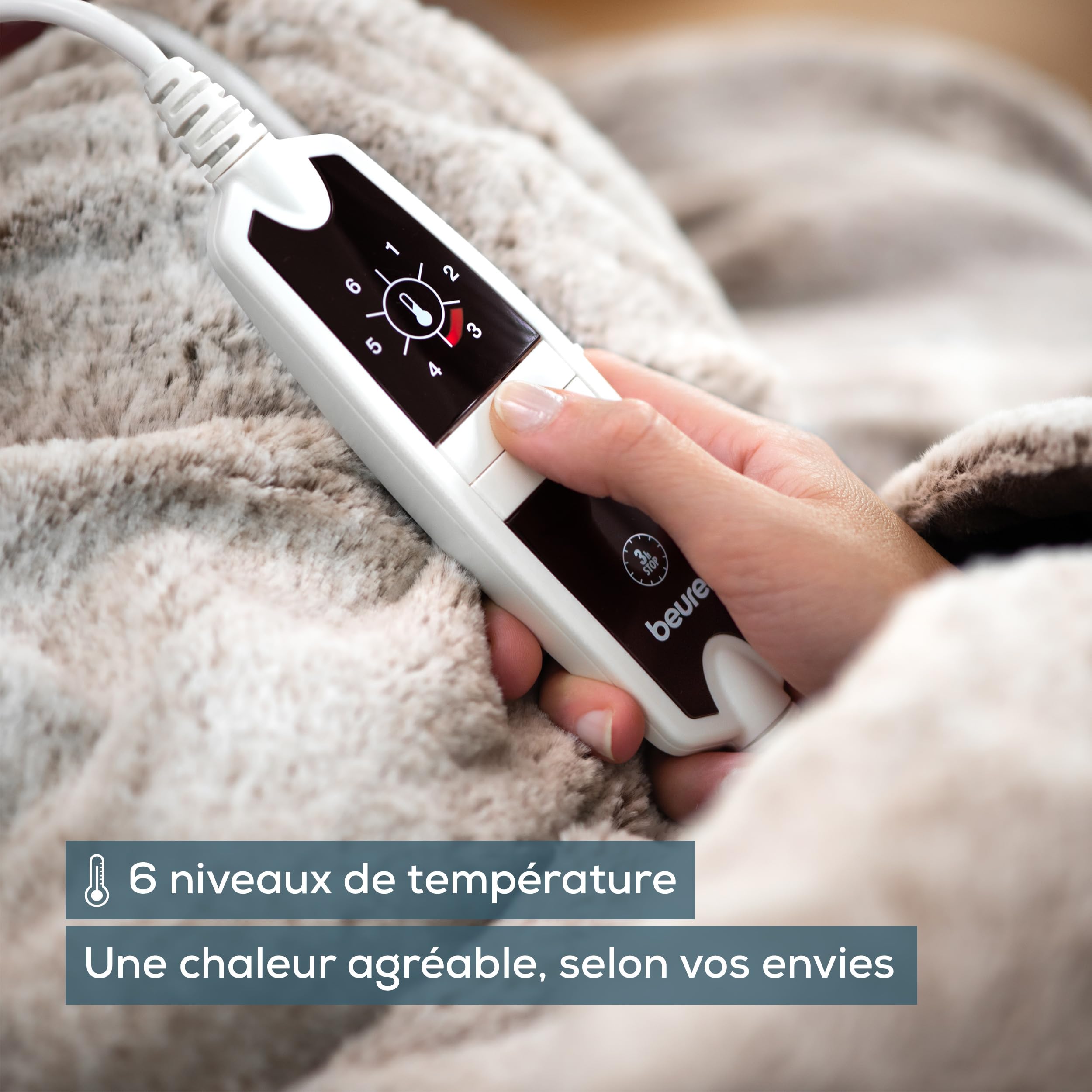 Beurer HD 150 XXL Nordic couverture chauffante électrique avec arrêt automatique, 200 x 150 cm, 6 réglages de température, lavable en machine, couverture confortable en apparence de fourrure
