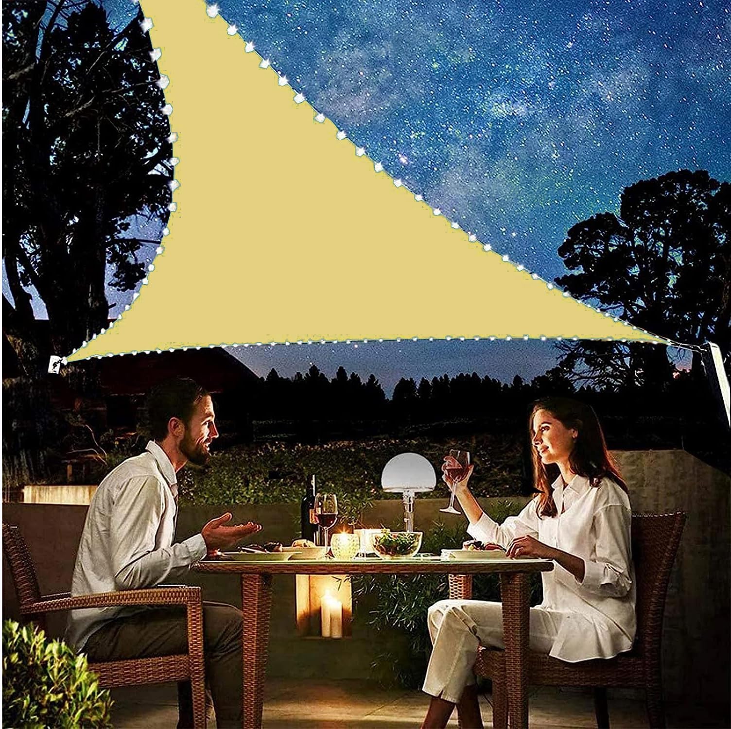 AdeptT Sonnensegel mit LED-Licht, wasserdichtes Sonnensegel, 95% UV-Schutz, Vordach, Markise, Oxford-Stoff – für Außenterrasse, Carport, Rasen, 