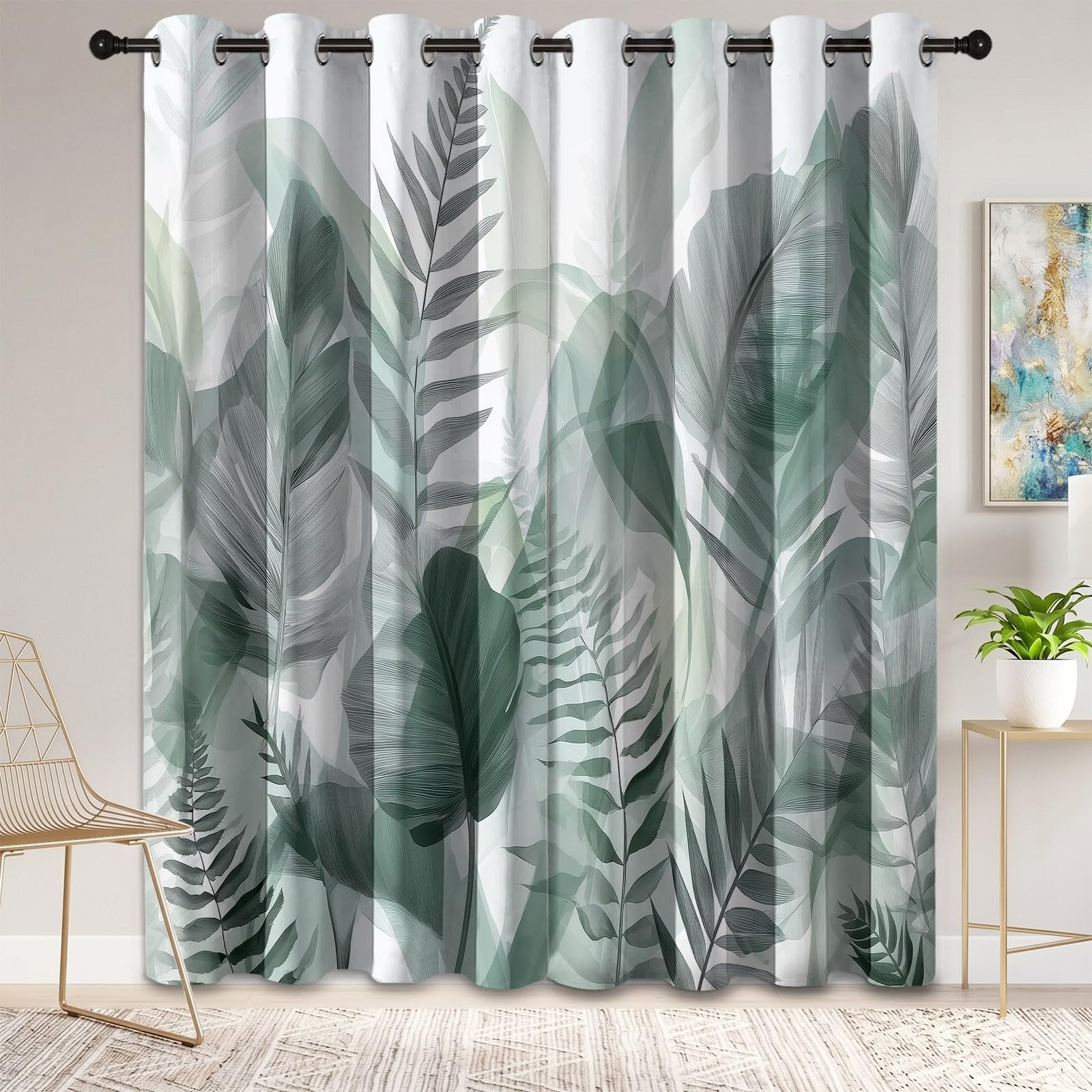 Rideau pour chambre et salon motif aquarelle plantes vertes exotiques