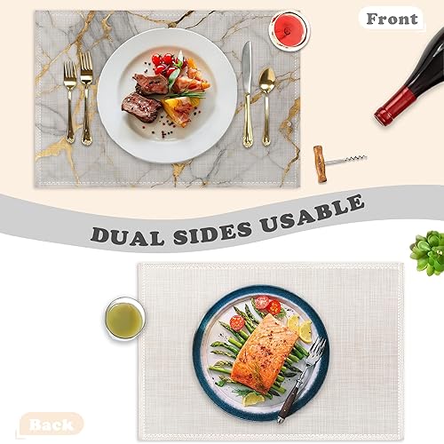 Miniatura 3 de Juego de 6 manteles individuales, manteles individuales de lino con diseño abstracto y dorado, resistentes al calor, lavables, para decoración de