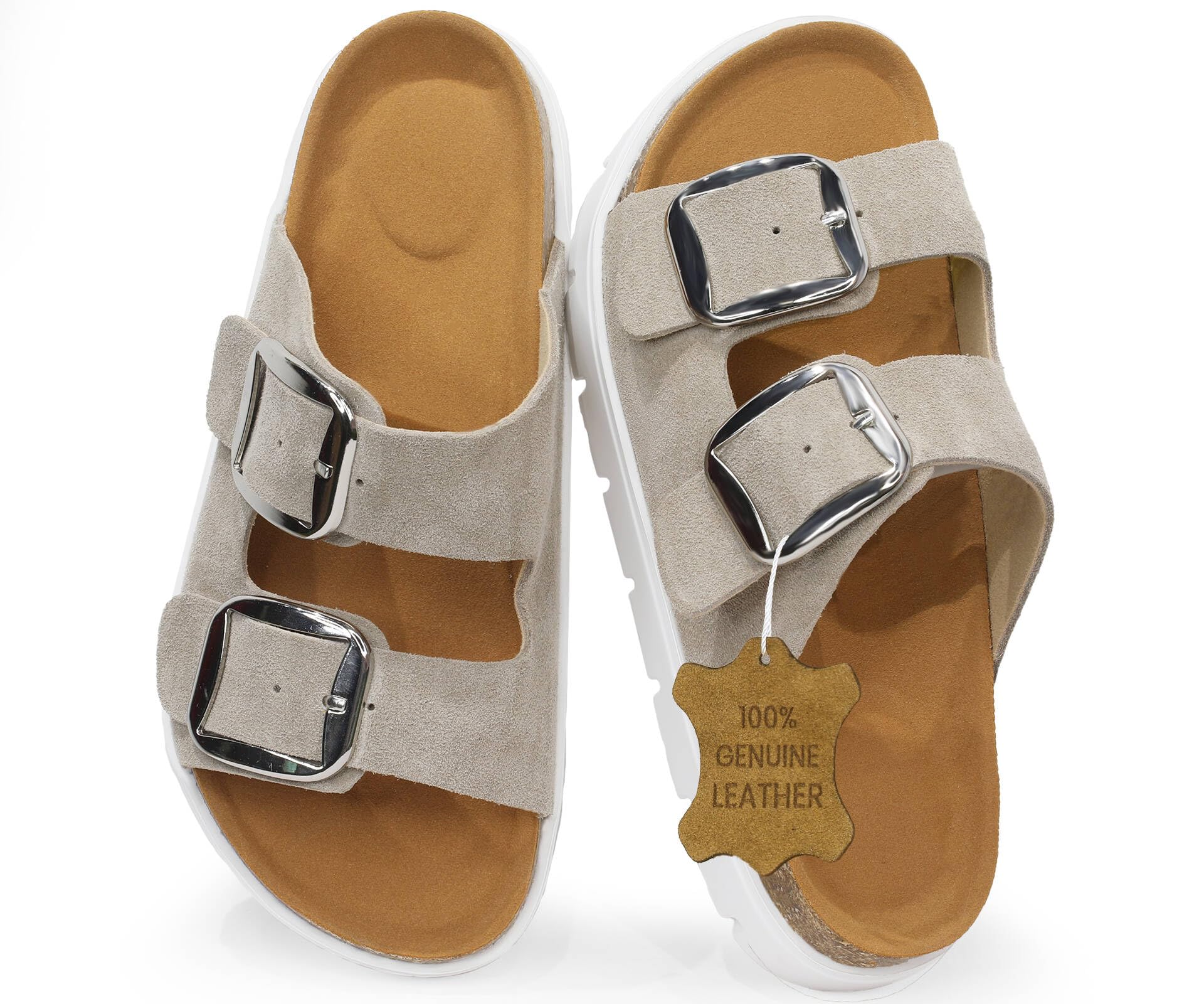 Genuine Leather Platform Sandals Wedge Chunky Platform Sandal-Women Sandals with EVA Memory Foam Sole and Cork Footbed