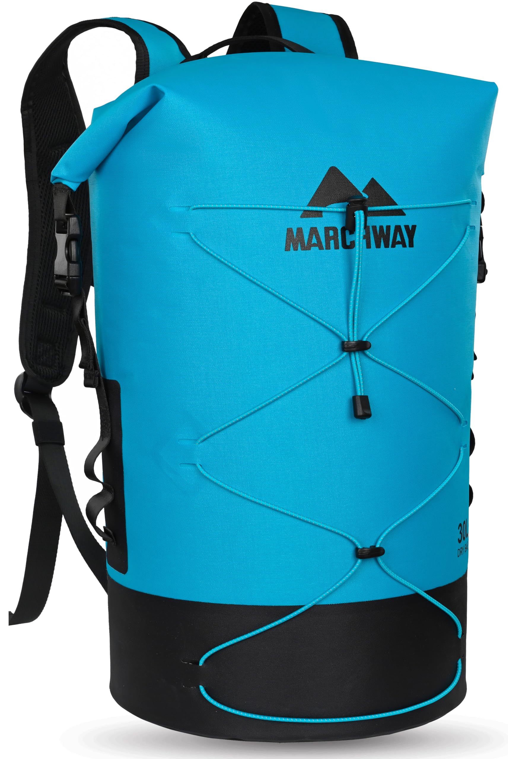 MARCHWAY Floating Roll Top Dry Bag, Flexible Lightweight TPU Waterproof Backpack 20L/30L/40L with Padded Straps for Boating, Kayaking, Swimming, Hiking, Beach (Blue, 30L)