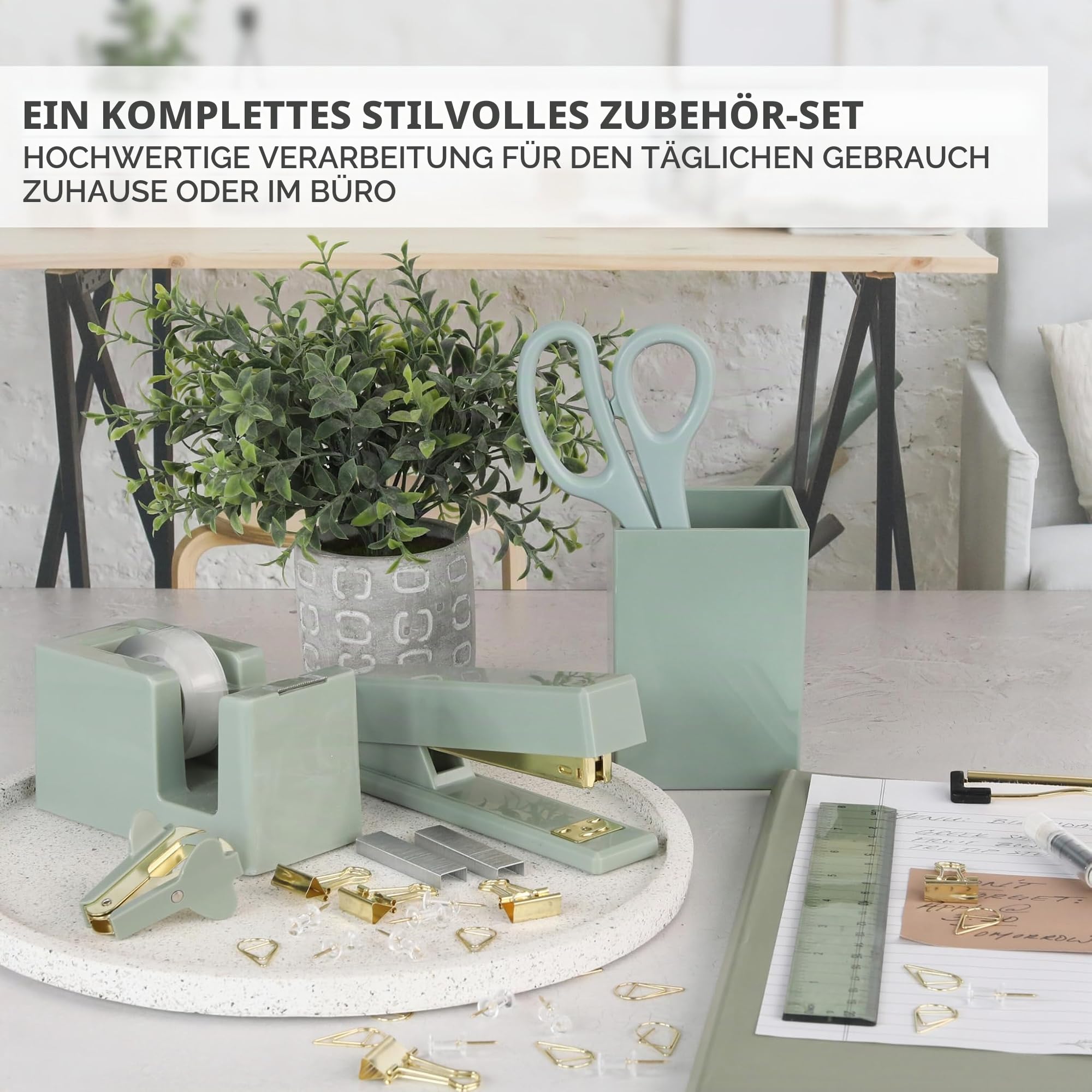 Ästhetisches Schreibtischzubehör-Set – ein komplettes Schreibtisch-Organizer-Set für Frauen wertet jede Bürodekoration auf – ein Bürobedarf-Set mit goldfarbenem Finish inkl. Stifthalter, Schere