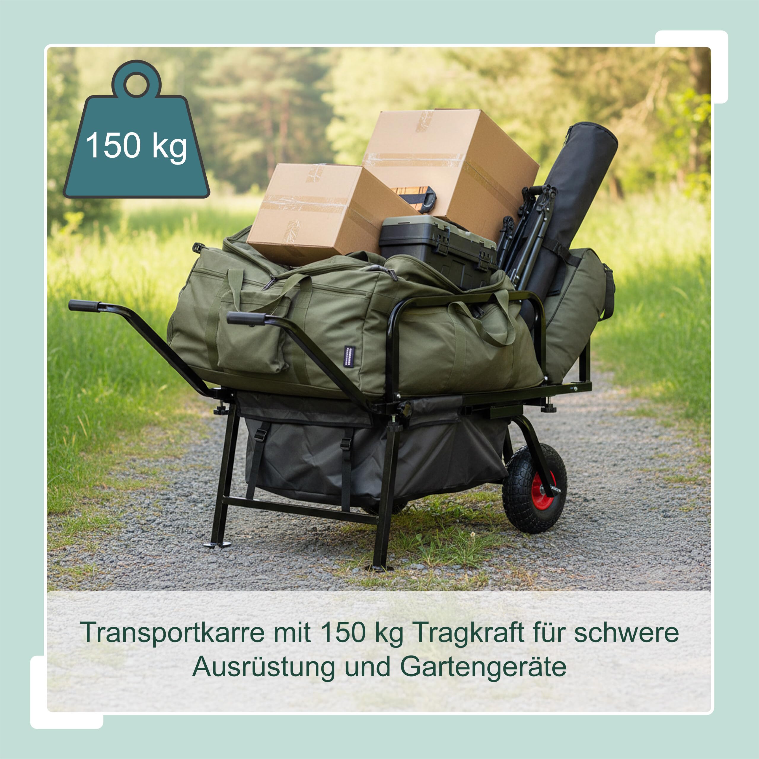 Relaxdays Angelwagen Transportwagen, Lastenkarre mit Tasche, HBT: 65x145x55 cm, verstellbar & klappbar, Stahl, schwarz