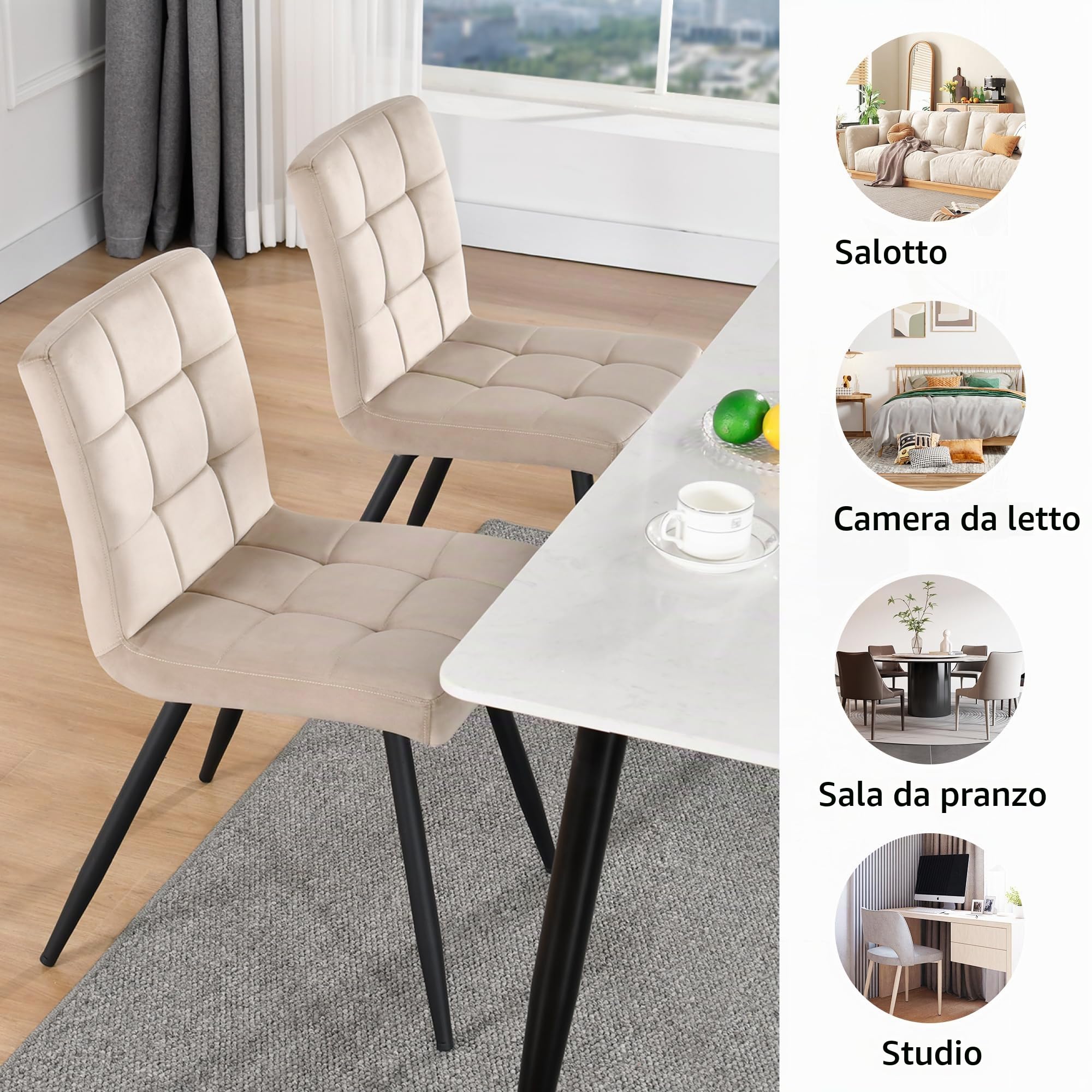 Duhome Sedie da sala da pranzo set 4er set da cucina sedia soggiorno sedia in velluto con schienale, telaio realizzato con design della sedia imbottita in metallo, beige