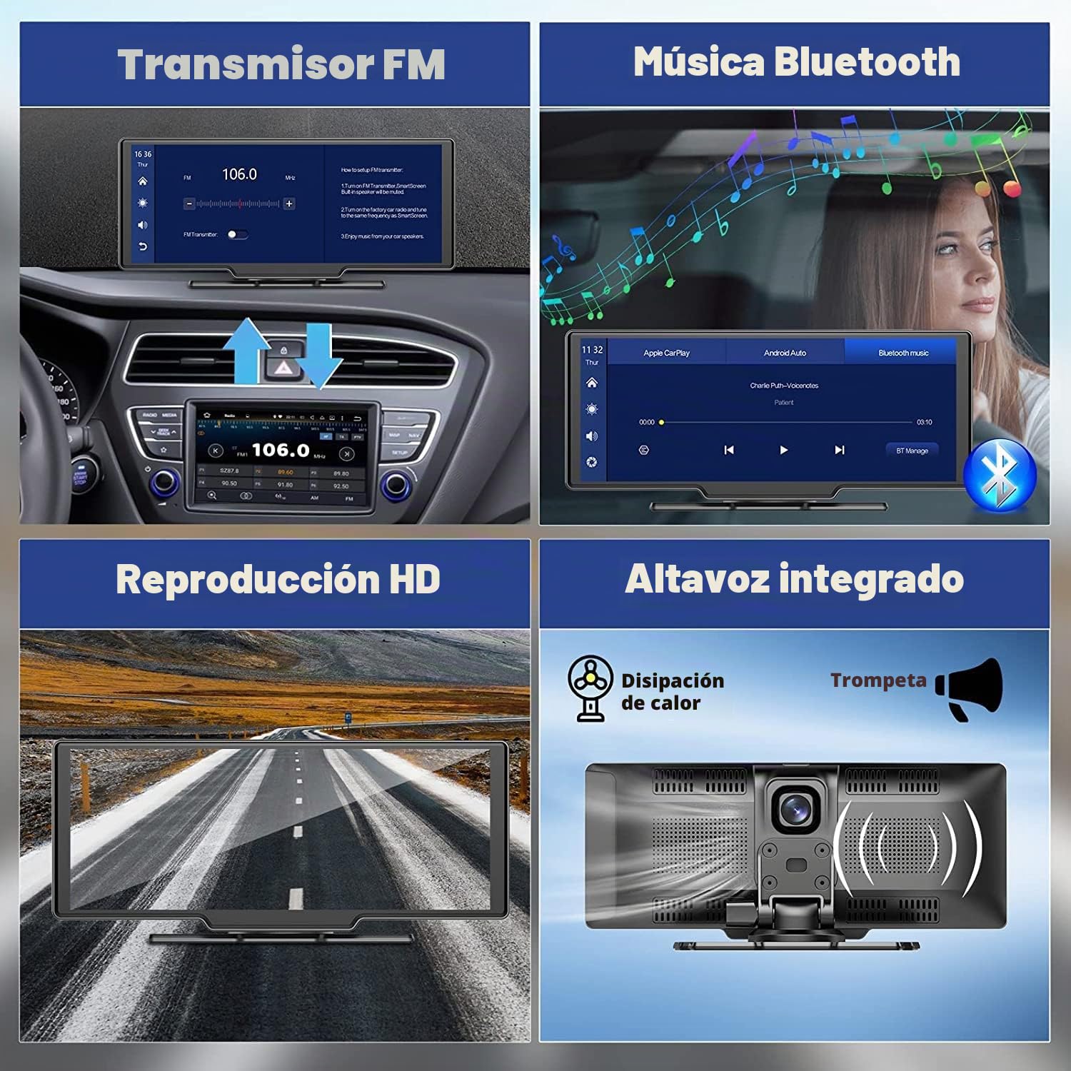 【2024】 CAMECHO 9,36'' Carplay Inalambrico & Android Auto, Pantalla Coche con Dash CAM Frontal 1080P, Portátil Pantalla Coche Car Play Radio Receptor con Mirror Link/Bluetooth/GPS/SIRI/FM/AUX