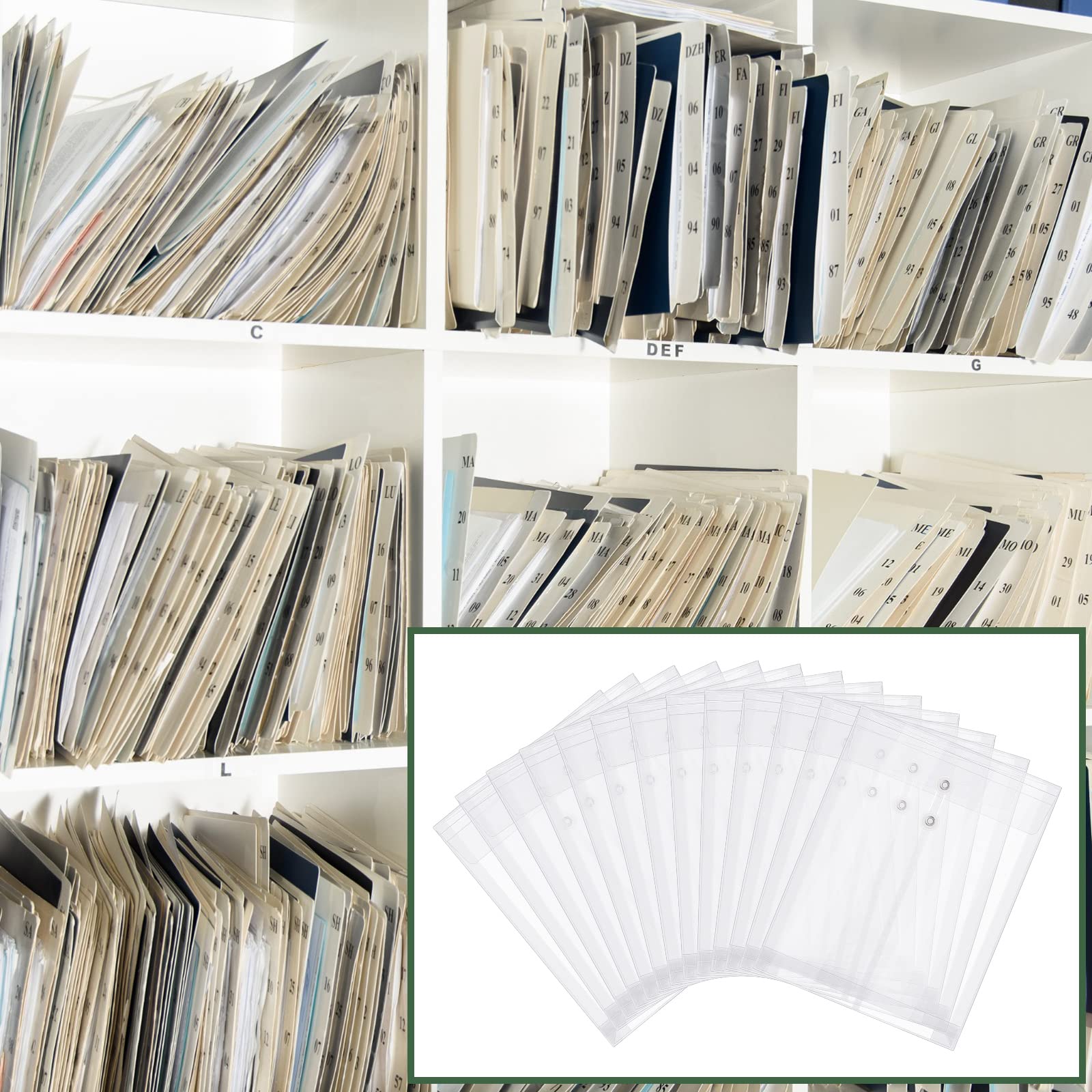 Transparente Kunststoff-Umschläge mit Kordelverschluss, erweiterbare Dokumentenmappe, wiederverwendbar, große Kapazität, für Schule, Büro und Zuhause, 50 Stück