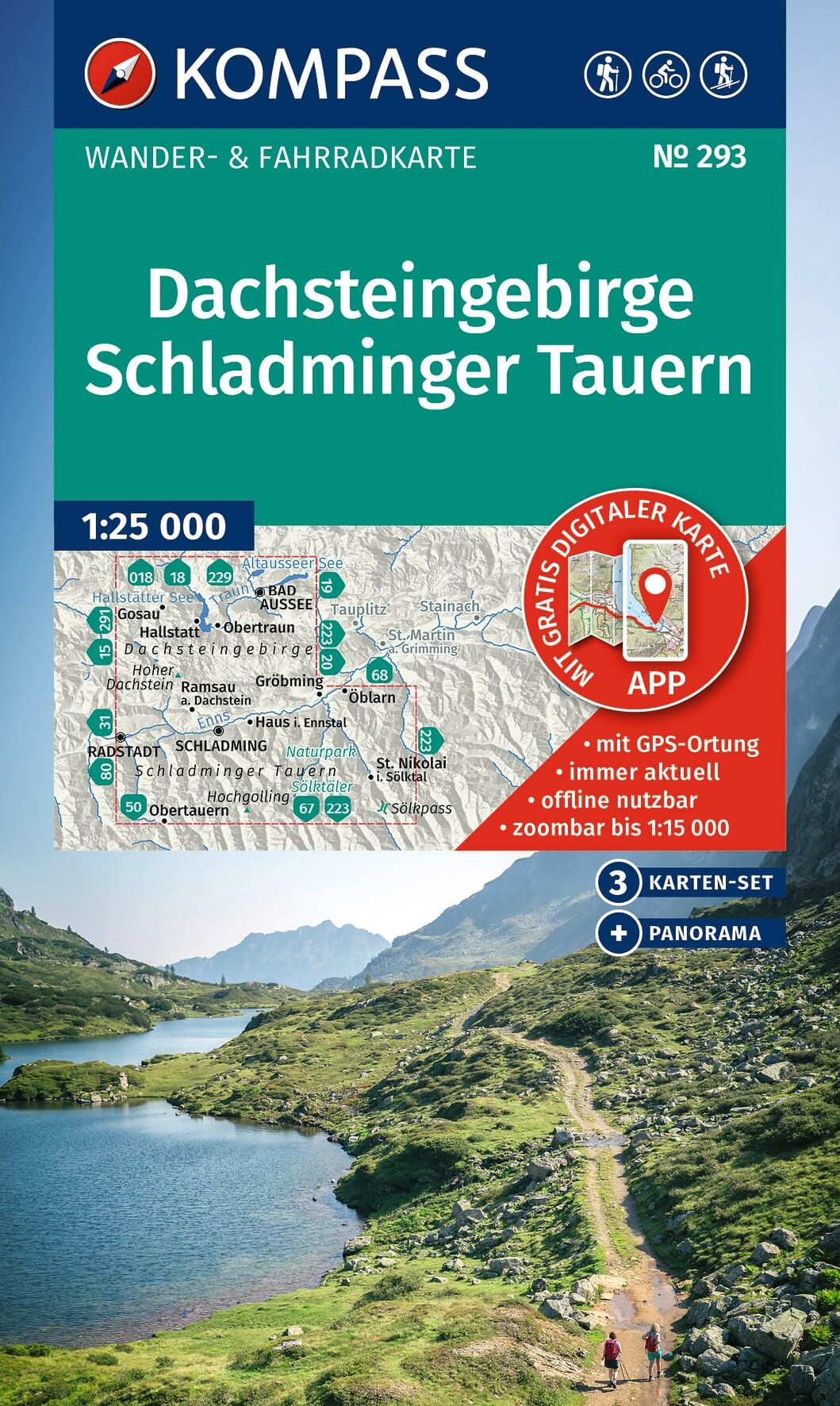 KOMPASS Wanderkarten-Set 293 Dachsteingebirge, Schladminger Tauern (3 Karten) 1:25.000: Wander- und Fahrradkarte in einem - inklusive ... Radwege. Panorama. Skitouren. Langlaufen.