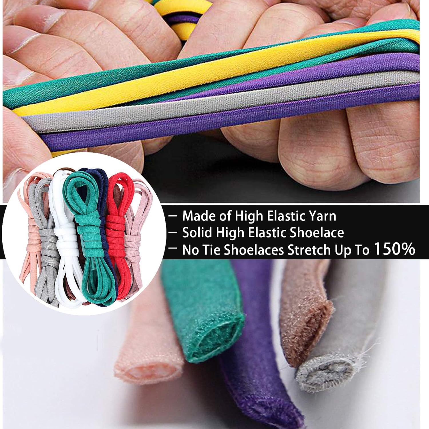 Elastic No Tie Shoe Laces For Adults,Kids,Elderly,System