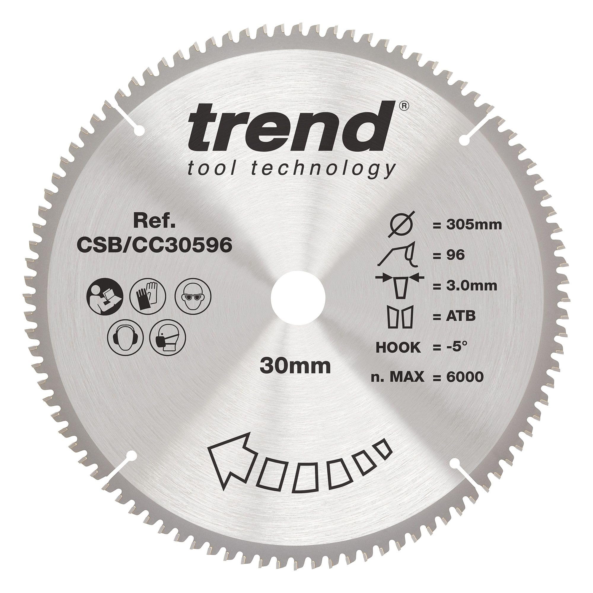 Craftpro Tct Negative Hook Cross-Cutting Mitre Saw Blade, 305Mm Diameter, 30Mm Bore, 96 Teeth, 2.5Mm Kerf, -5 Hook, Csb/Cc30596 5027654055922