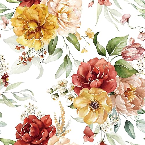 VaryPaper Papel tapiz floral vintage para despegar y pegar, 17.7 x 78.7 pulgadas, papel tapiz de peonía de acuarela, papel de contacto floral, papel