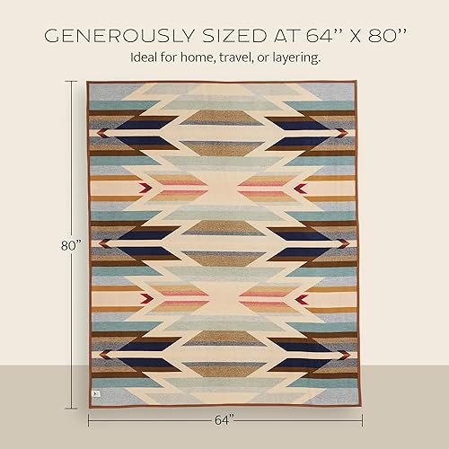 Miniatura 5 de Pendleton Manta Jacquard Unnapped de 64 x 80 pulgadas, lana de algodón, reversible, ligera, suave, con ribete ultrasuida, manta plegable