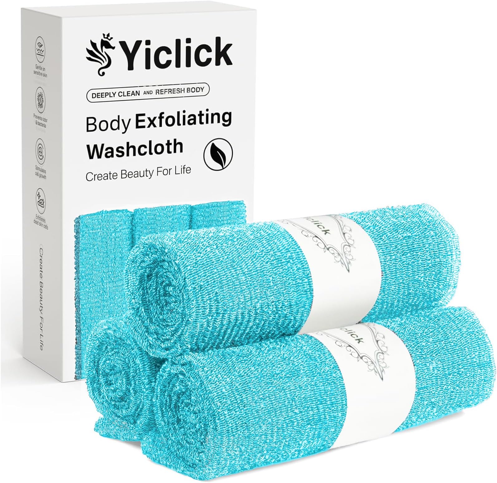 Yiclick Exfoliating Washcloth Towel, Japanese Exfoliating Bath Wash Cloth for Body Exfoliation, Korean Back Scrubber Washer for Shower, African Net Sponge Brush Loofah Exfoliator (Blue)