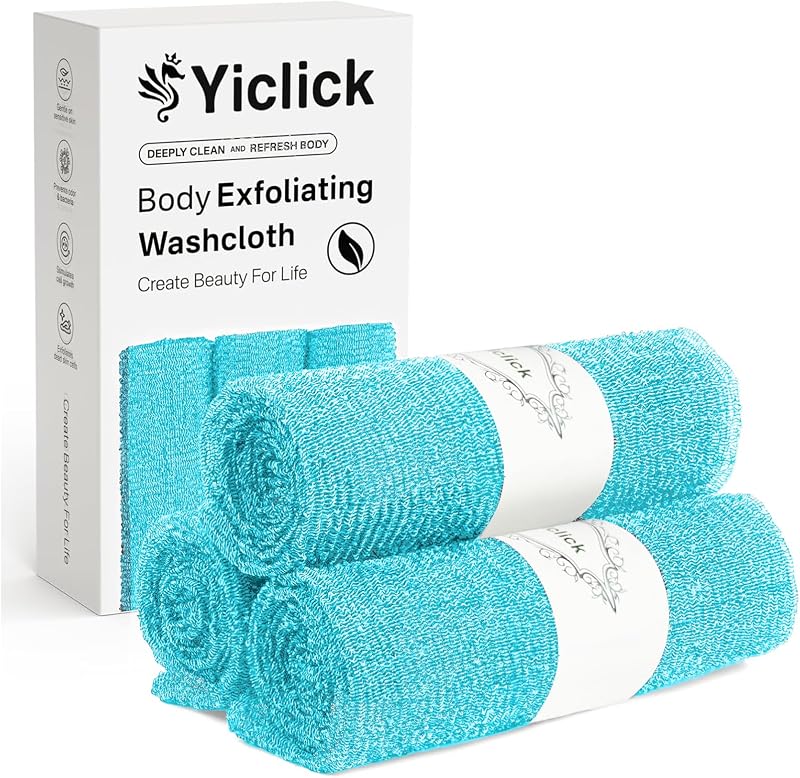 Yiclick Esponja de Banho Esfoliante em Nylon e Poliéster Azul, 3 Unidades