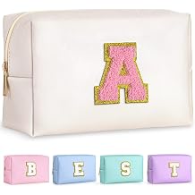 TOPEAST Initial Makeup Bag, Birthday Gifts for Women Girls, White A