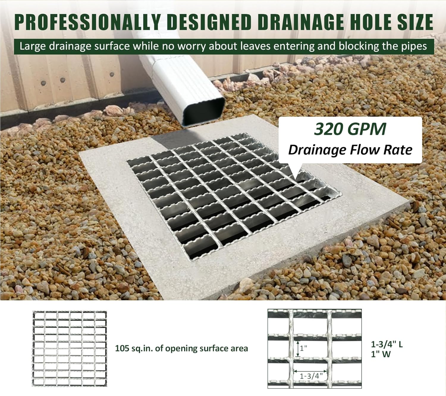 12in Serrated Galvanized Steel Driveway Drain Grate-B125 Anti Slip Metal Catch Basin Grate for 12" Concrete Catch Basin,Outdoor Drainage Grates for Garage,Sewer,Kitchen,Factory(12x11.8 in)