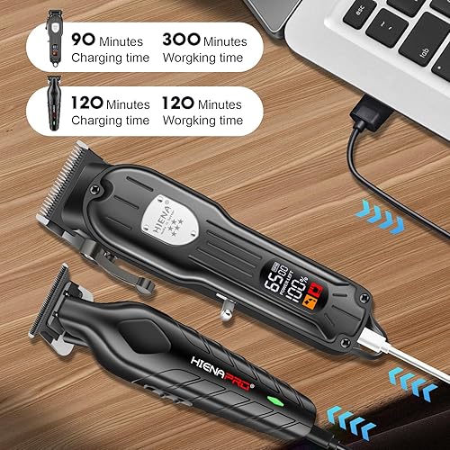Miniatura 6 de HIENA PRO Juego de cortapelos y recortadores de pelo profesionales para hombres, recargable, kit de cortapelos inalámbrico con pantalla LCD, regalos