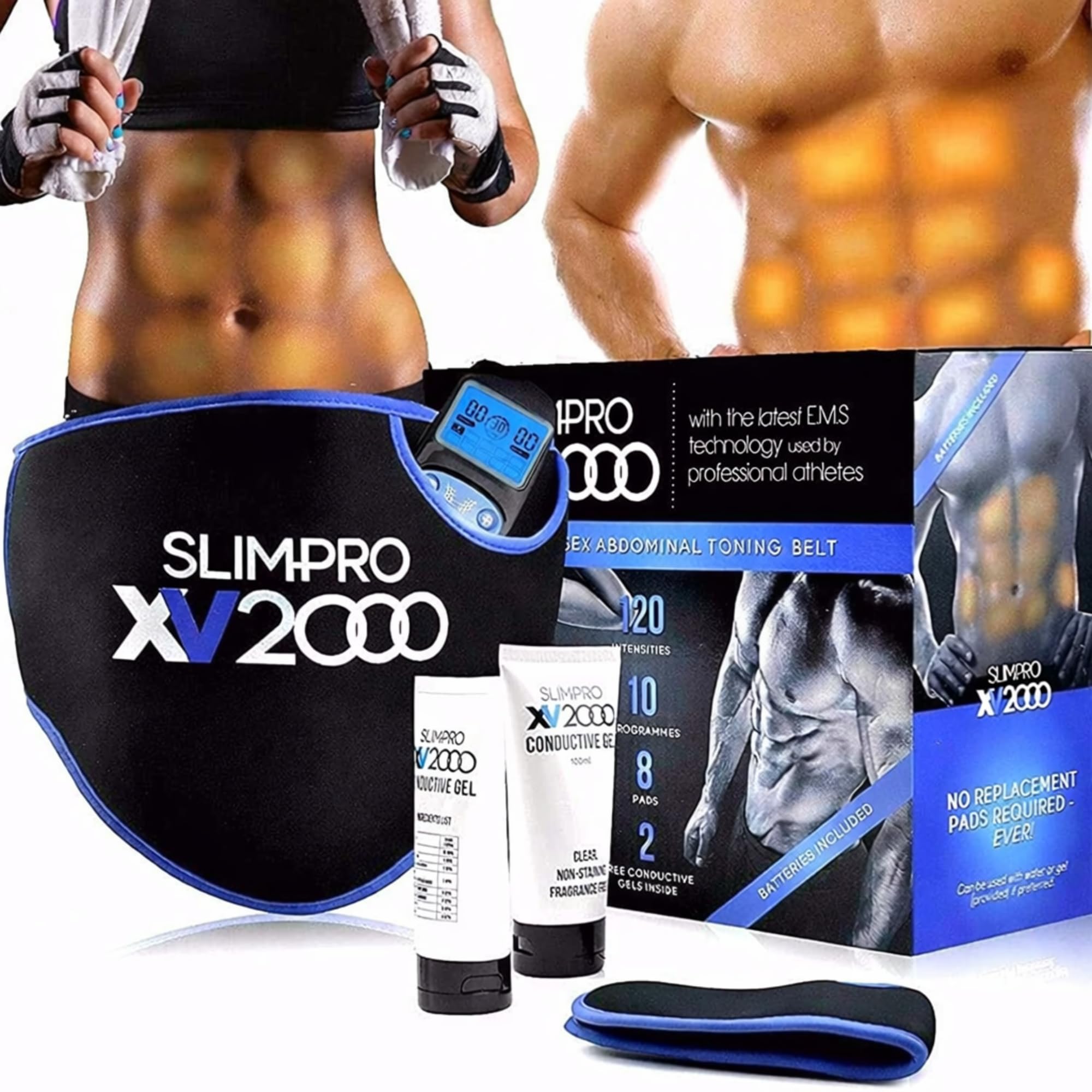 XV2000 Ab Toning Belt Abs Stimulator, Abdominal Obliques Slender Stomach Belly Muscle Trainer Toner Electronic Home Fitness Workout with Extension Belt Abdomen Obliques Unisex Men Women