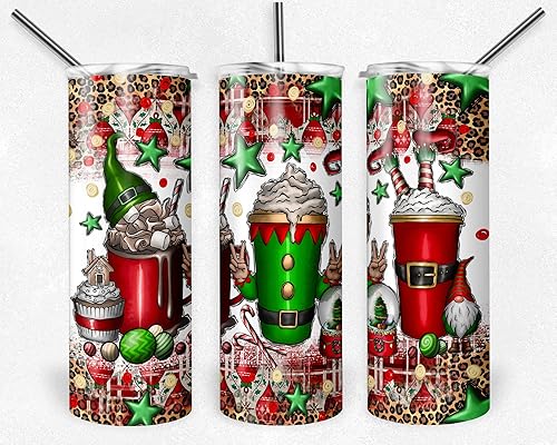 Miniatura 7 de Vaso delgado de Navidad de 20 onzas con popote de doble pared regalo de vacaciones de invierno The Grinch