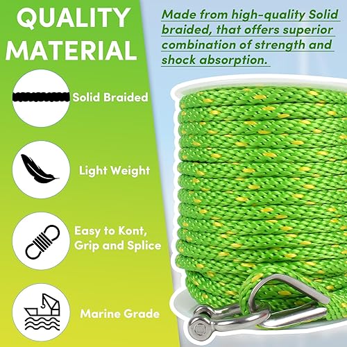 Vista 99 de Cuerda de anclaje premium de 100 pies x 3/8 pulgadas, cuerda marina de línea de anclaje MFP trenzada sólida con dedal y grillete, color negro