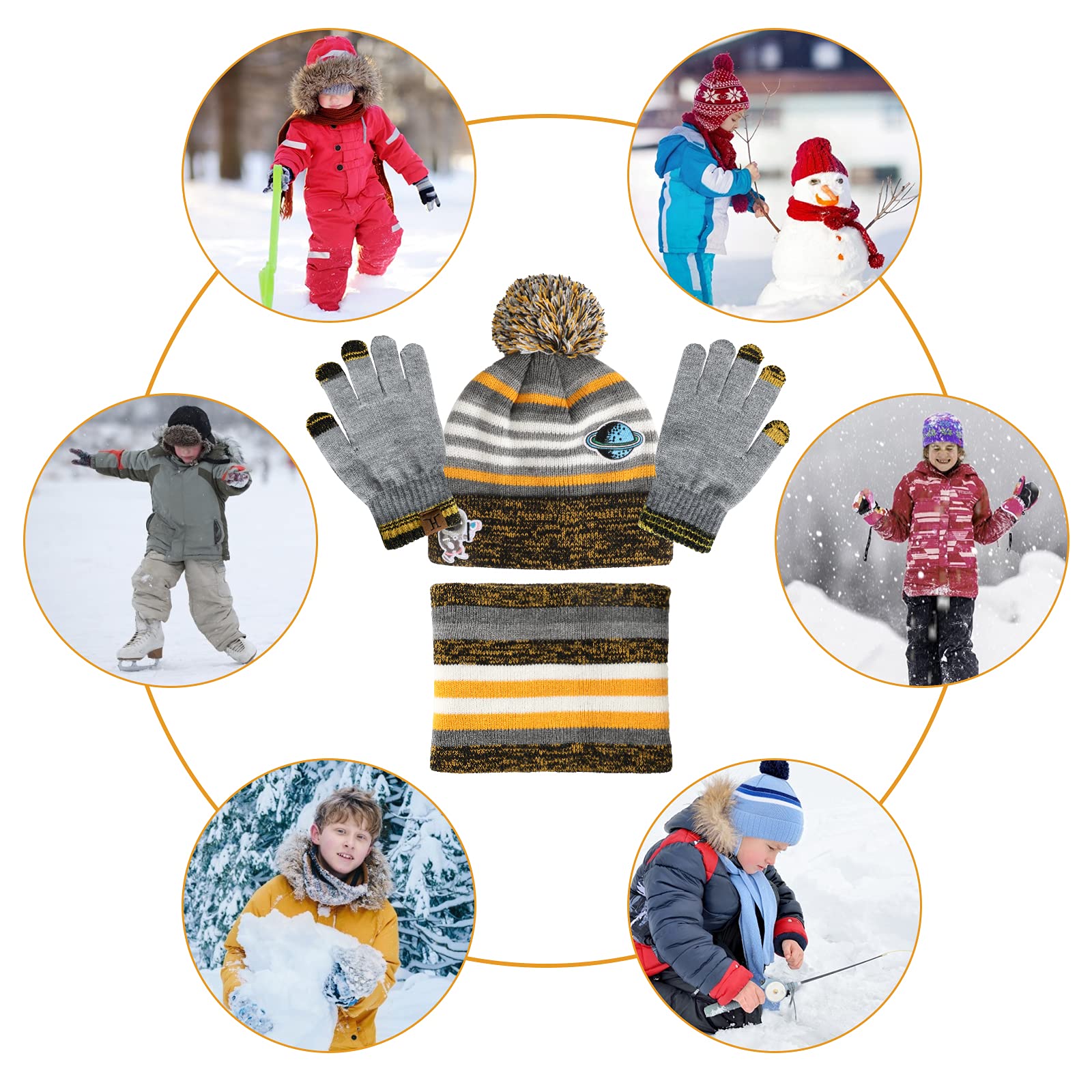 TAGVO 3in1 Invierno Set de Bufanda, Gorro y Guantes para niños, Invierno Grueso Polar, Tejido térmico, Bufanda, Guantes, para niños, niños, niñas, de 3 a 6 años, Conjuntos de Accesorios de Invierno