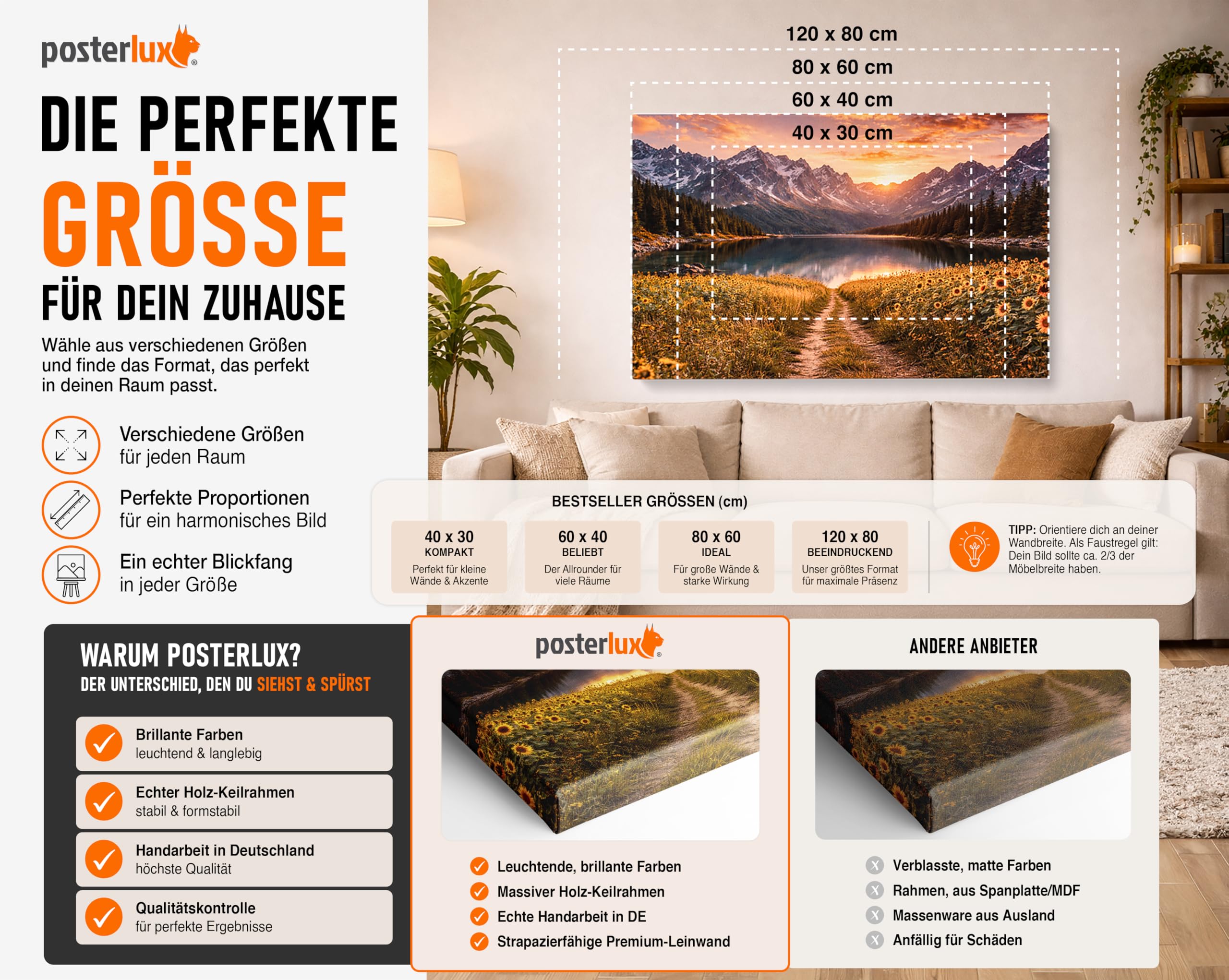 posterlux Bild auf Leinwand eigene Fotos - Sofort Upload 40x50 cm