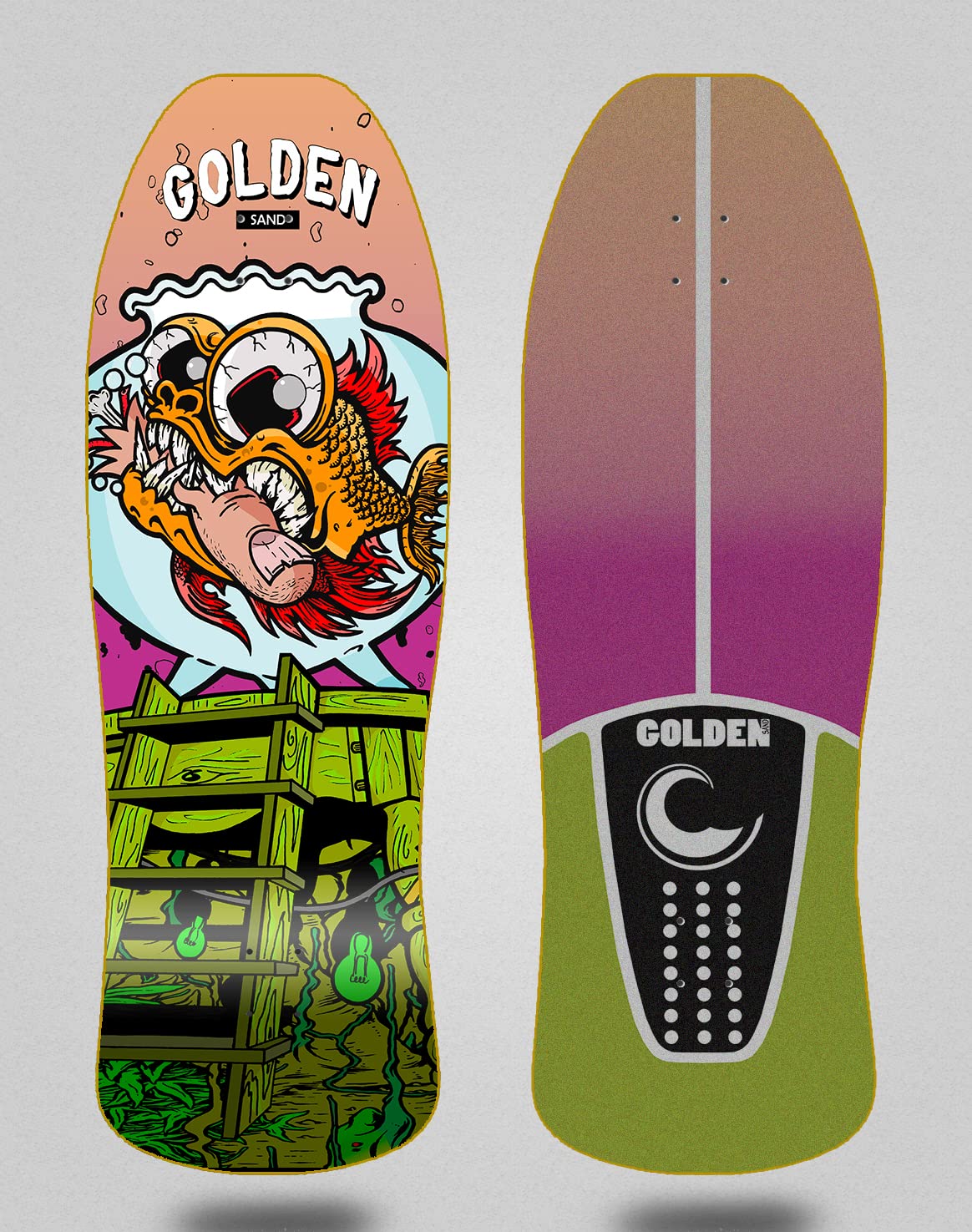 Golden Sand Monopatin Skateboard Surfskate Deck - Tristan Fish Nuke 9,375 x 31,5
