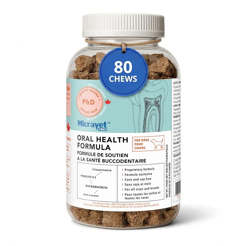 Suplemento dental mastigável para cães com zeólitas e astaxantina MicraVet, 80 unidades